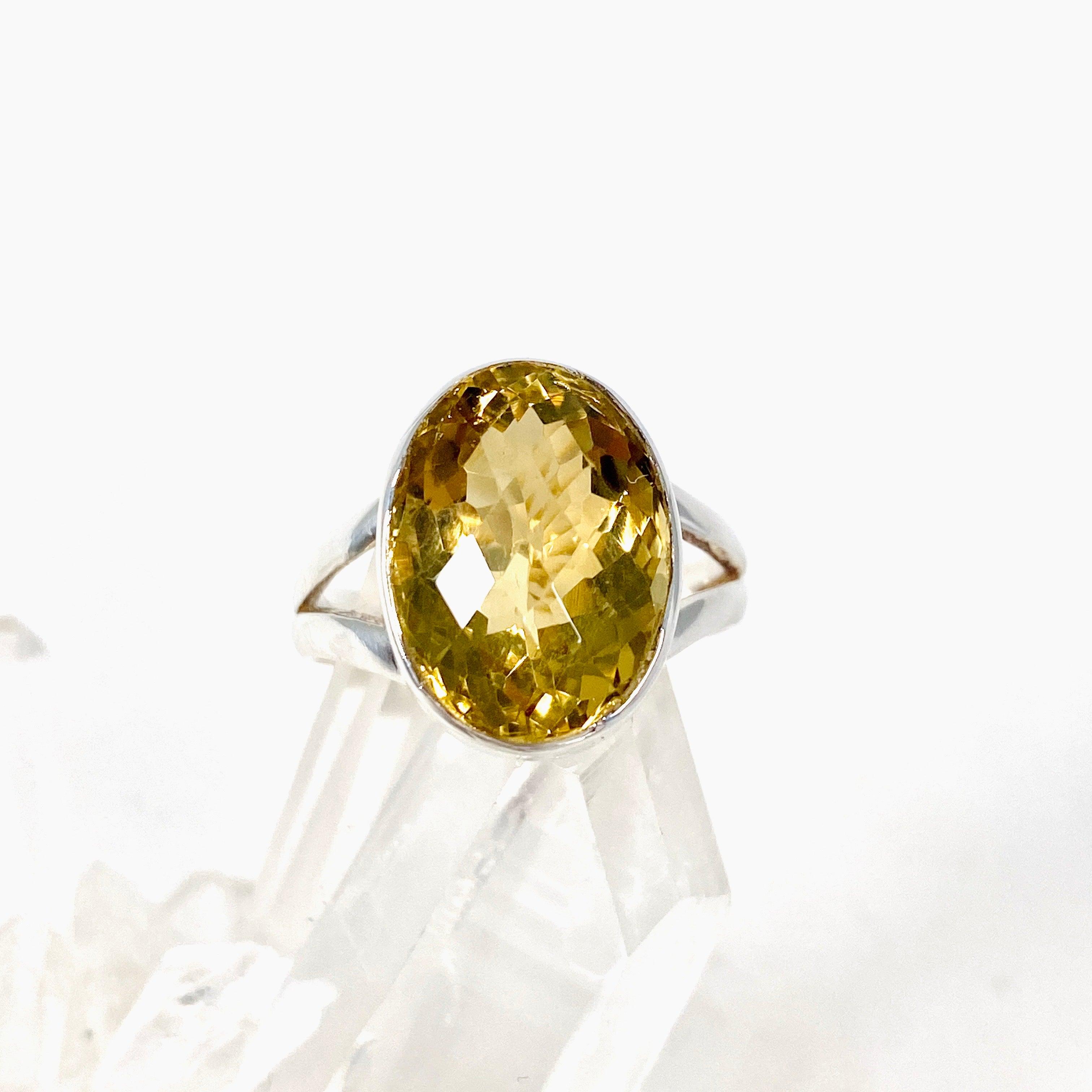 Lemon Quartz Oval Faceted Ring - Size 9 - KRGJ2350 - Elegant Jewelry for Women, Perfect for Weddings, Parties & Everyday Wear