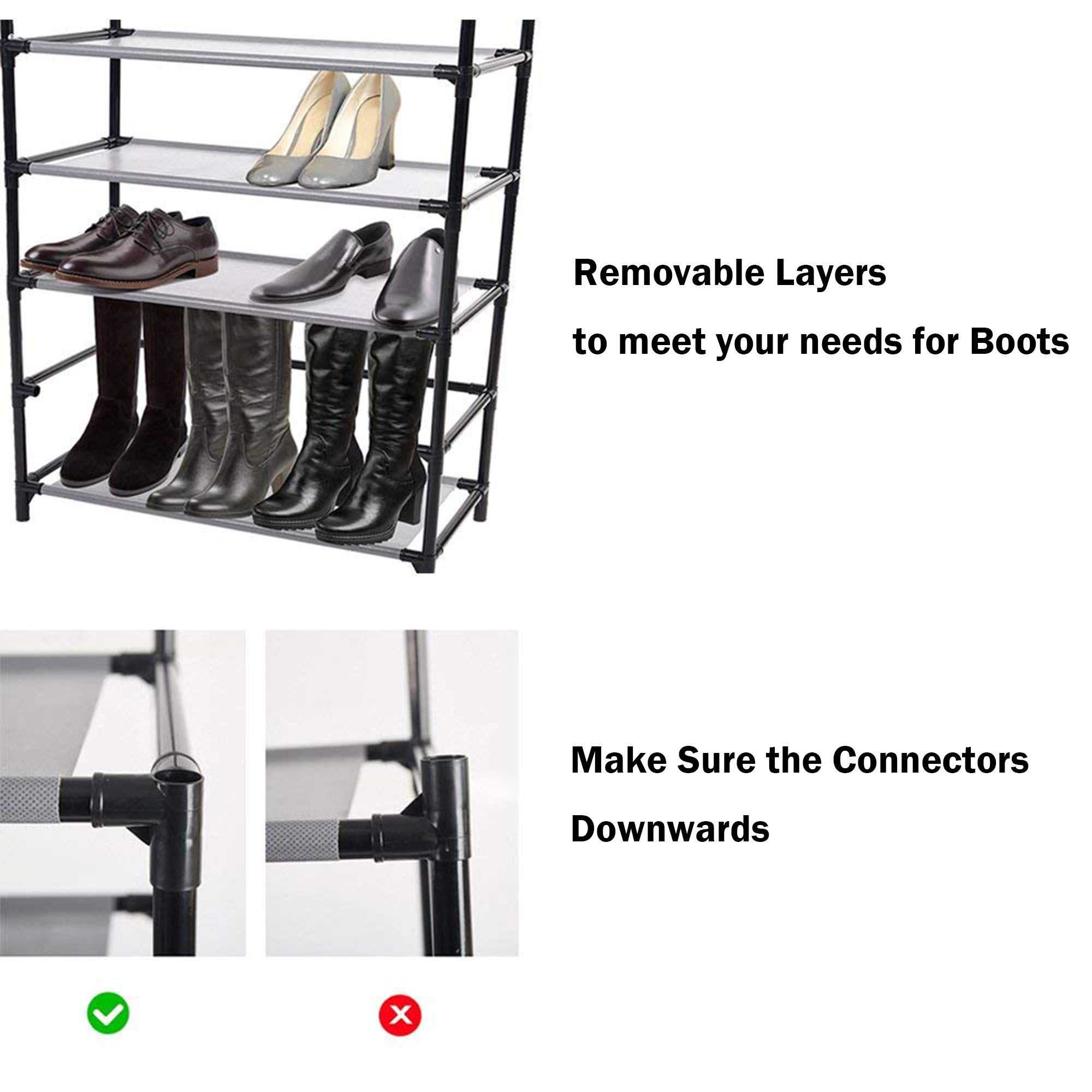 Double Row 7-Tier Adjustable Shoe Rack with Non-Woven Fabric Cover - Space Saving Closet Organizer for Shoes, Clothing & Accessories Storage - Perfect for Bedroom, Entryway or Walk-in Closet (Red)