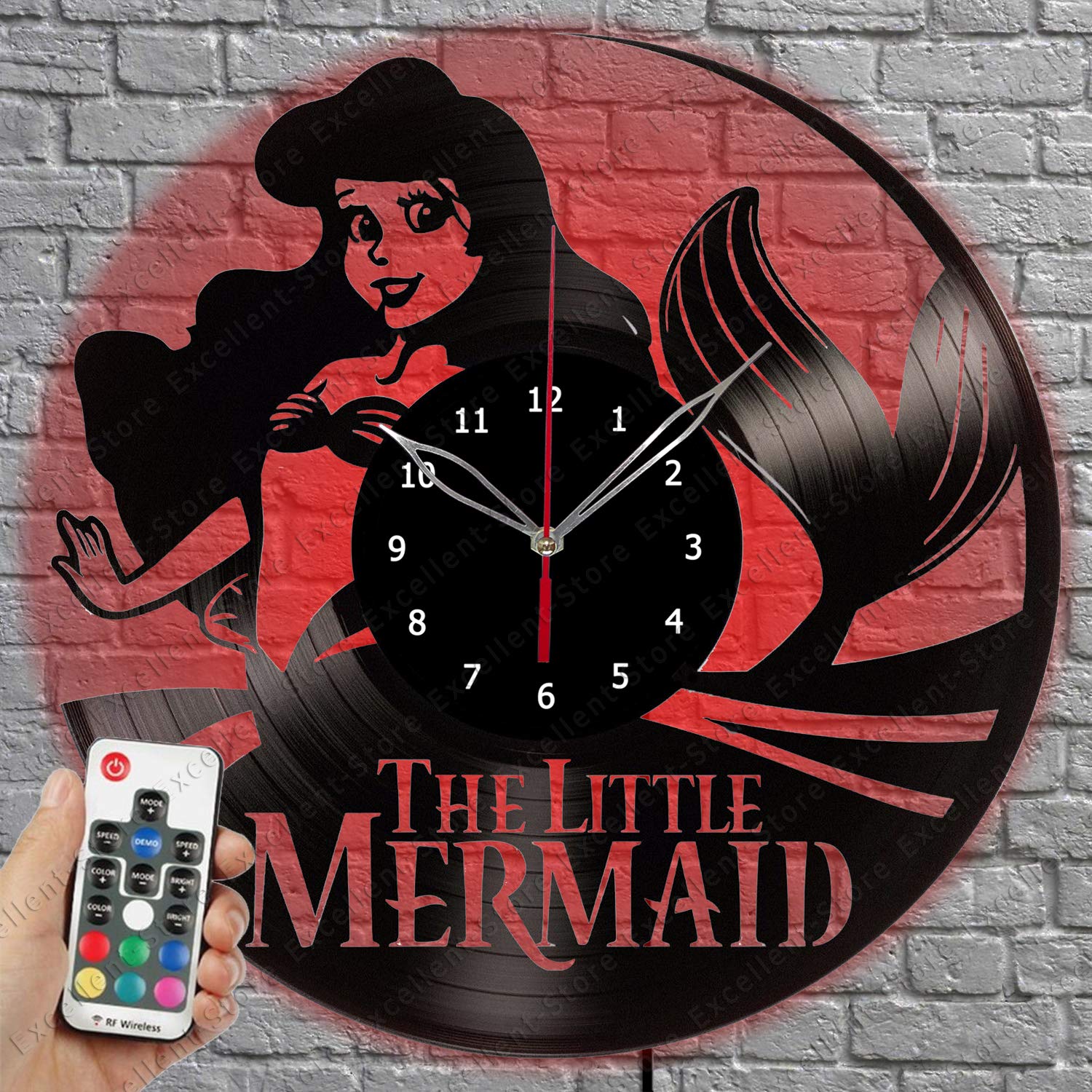 The Little Mermaid LED Vinyl Record Wall Clock - Handmade Custom Vinyl Art Home Decor - Unique Gift for Disney Fans & Music Lovers - Perfect for Bedroom, Living Room & Office Decor