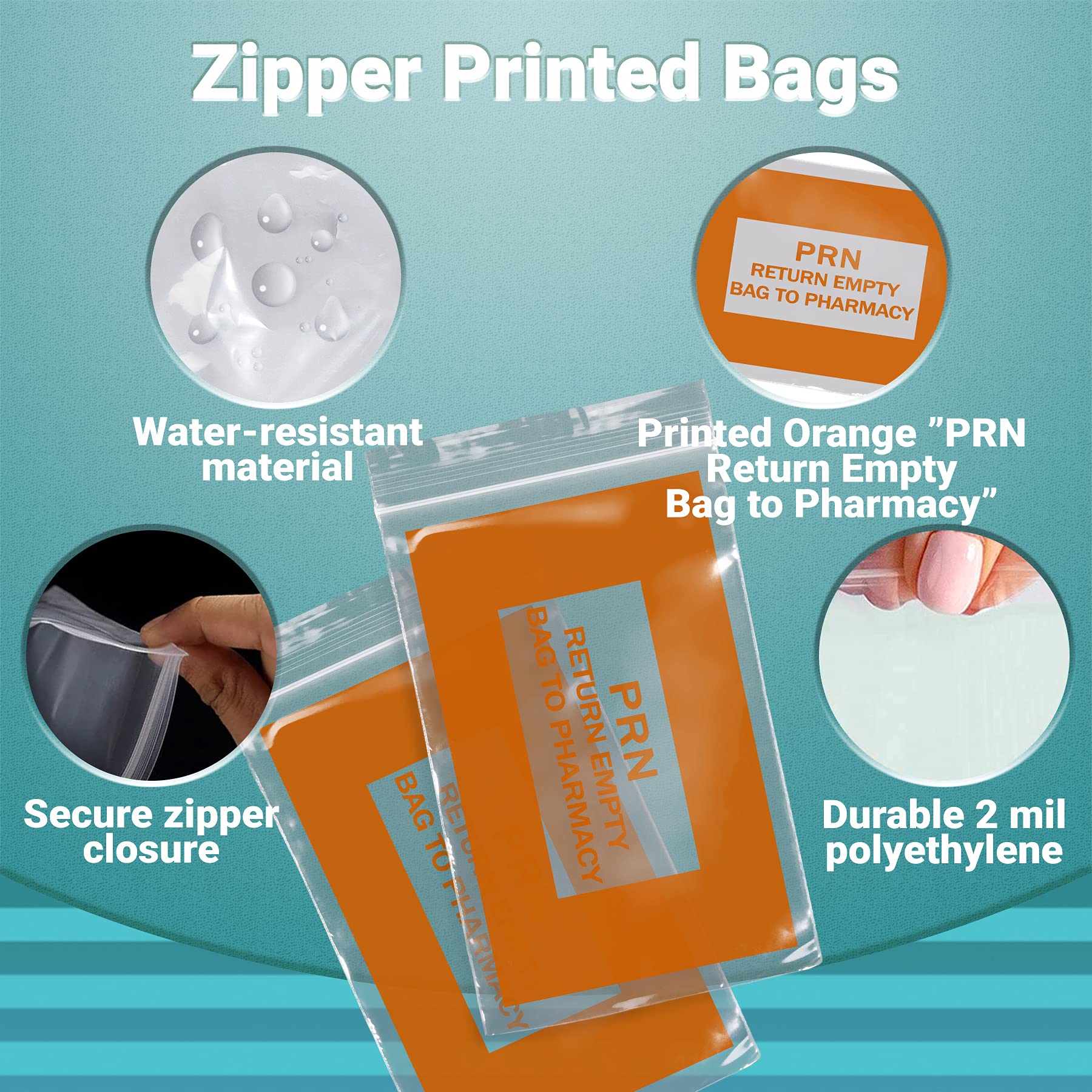 APQ 1000 Pack 4x6 Inch Clear Orange PRN Bags with Zipper - 2 Mil Thick Polyethylene Medical Bags | Secure Seal Closure | Perfect for Pharmacy, Infirmary & Healthcare Storage Needs