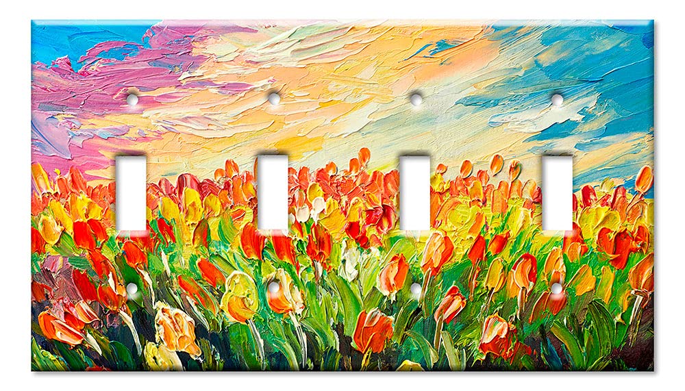 4-Gang Toggle Switch Plate with Field of Lilies Art Design - Handcrafted in USA - Perfect for Home Decor & Wall Outlet Cover
