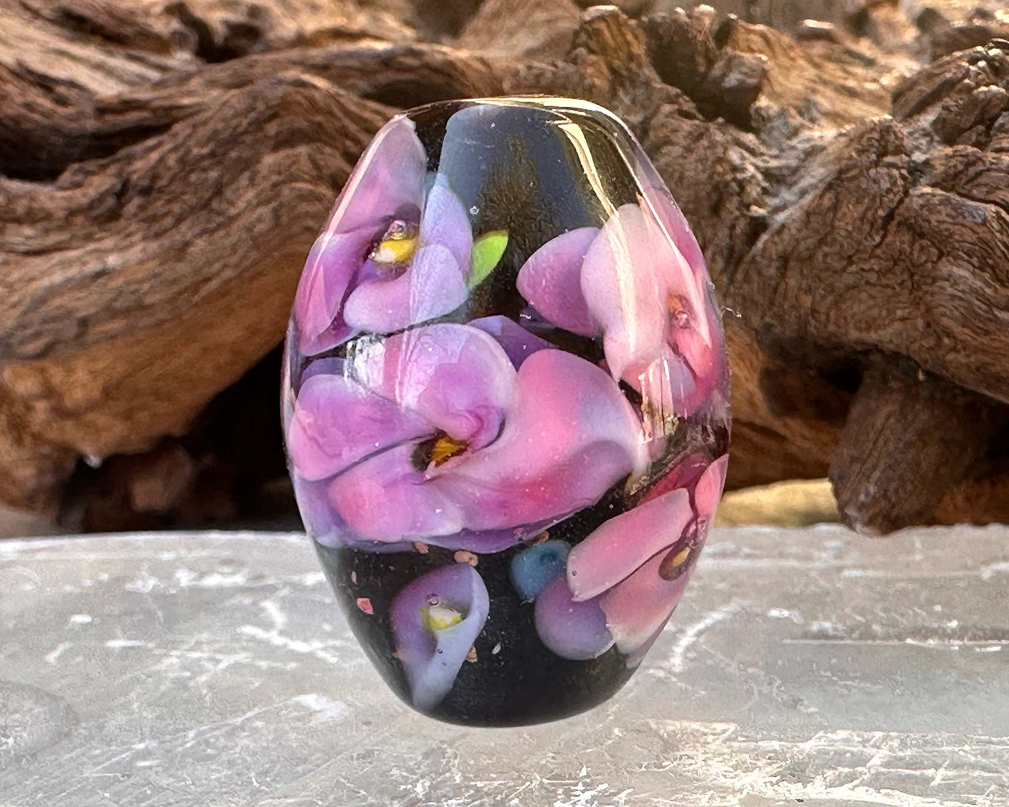 Handmade Purple Floral Lampwork Glass Focal Bead for Jewelry Making - Perfect for Necklaces, Bracelets & DIY Craft Projects