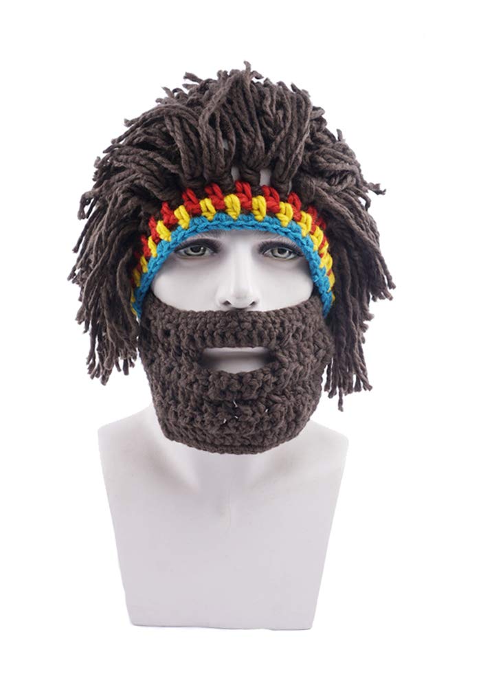 Xinqigo Rasta Beanie Wig & Beard Hat - Funny Caveman Costume for Halloween Parties, Cosplay, and Themed Events | Unisex Novelty Accessory