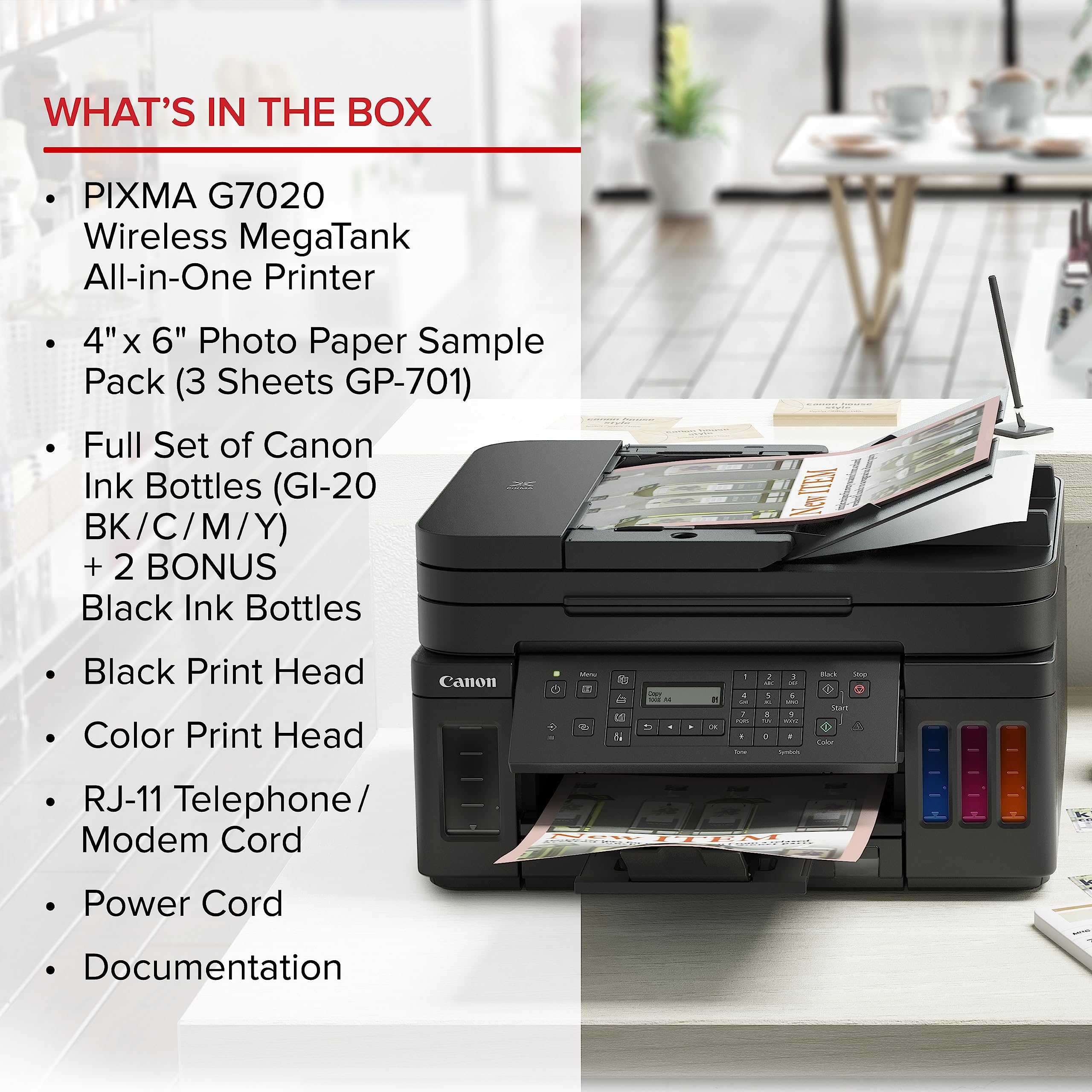 Canon G7020 Wireless All-in-One SuperTank Printer for Home & Office | High-Capacity Inkjet Printer with Copy, Scan, Fax & ADF | Mobile Printing & Alexa Compatible | Ideal for Remote Work & Small Business Printing Needs