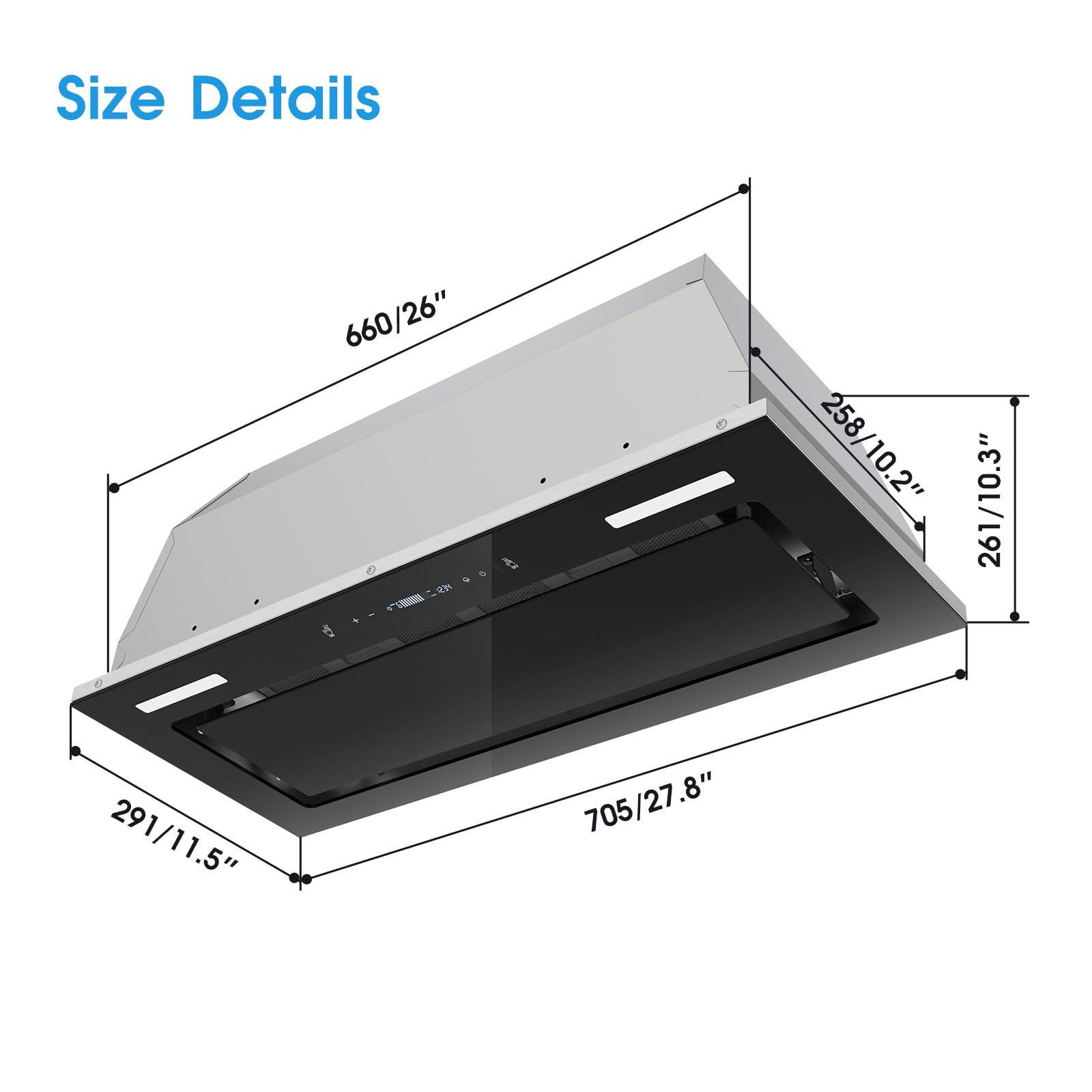30 Inch 800 CFM Range Hood Insert - Built-in Black Glass Kitchen Vent Hood with Gesture & Touch Control, Recirculating Stove Hood with Mesh Filters, Dual LED Lights, Ducted/Ductless Convertible - Perfect for Modern Kitchens & Cooking Spaces