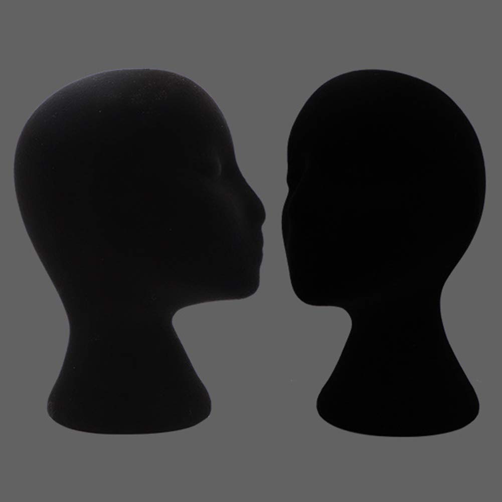 Black Female Styling Flocking Foam Head Mold - Wig Holder for DIY Hair Styling, Headwear Display & Cosmetology Practice (Perfect for Salon, Beauty School & Home Use)