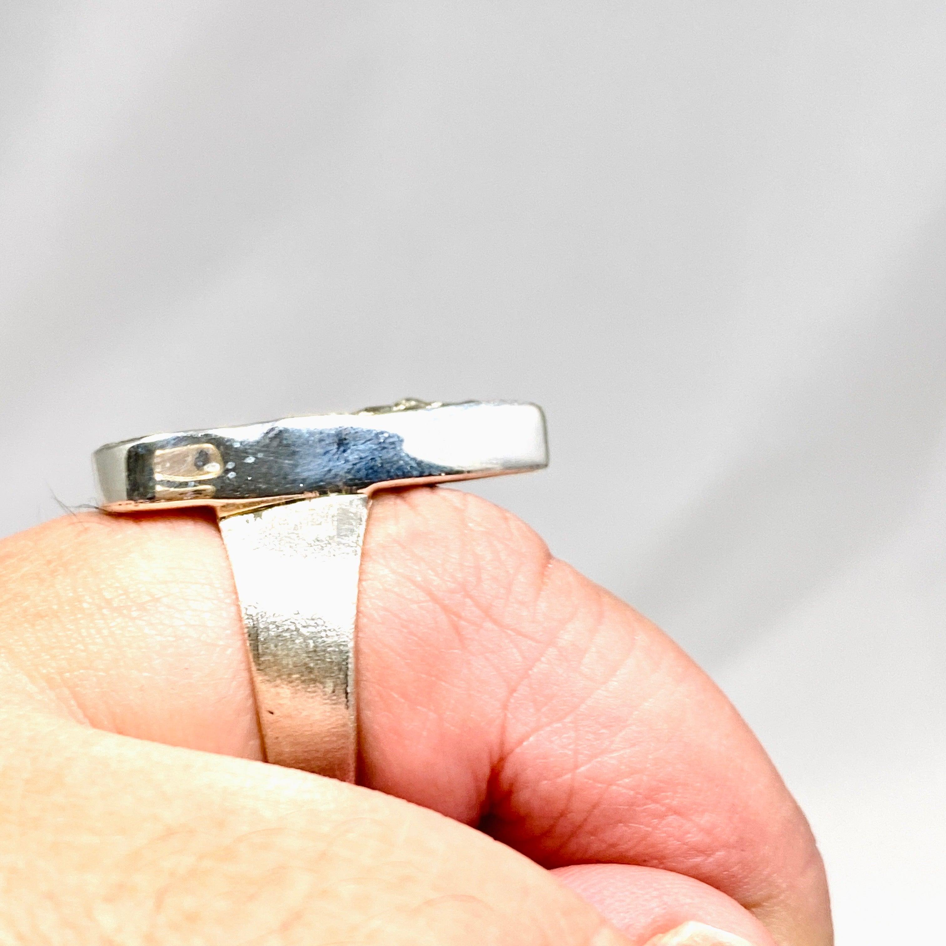 Natural Pyrite Raw Teardrop Ring with Brushed Silver Band - Size 10 - KRGJ3192 - Perfect for Boho Jewelry & Crystal Healing Collections