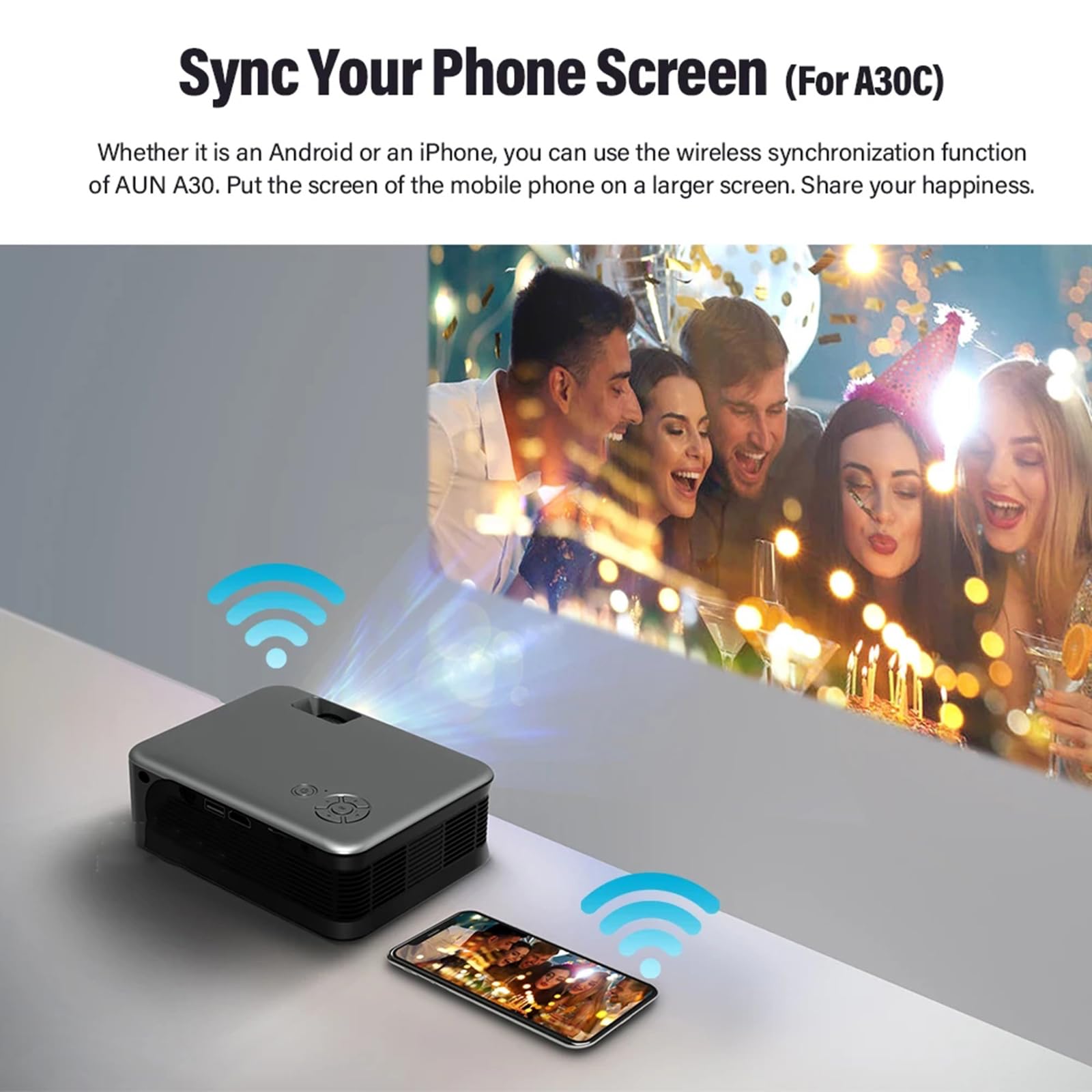 NQYZZFD Mini Projector - 1080P HD Portable Movie Projector for Home Theater, Compatible with iPhone, Android, PC, TV Stick, USB & PS5 | Perfect for Movie Nights, Gaming & Outdoor Camping