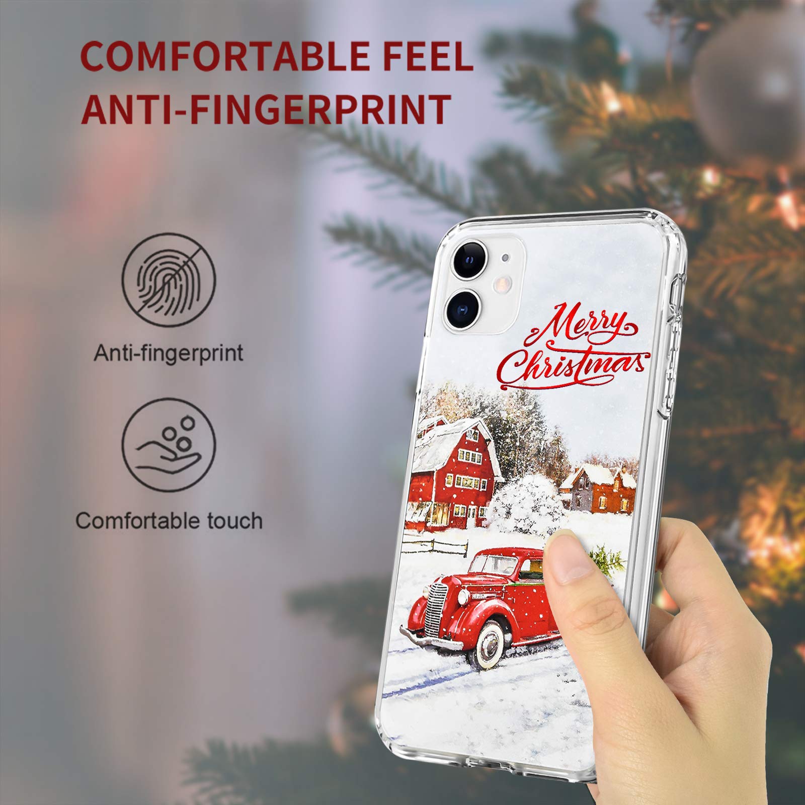 Shockproof iPhone 11 Case with Anti-Yellow Hard PC + TPU Bumper - Cute Christmas Design Protective Cover for Women & Kids (Red Car) - Perfect Gift for Holidays, School & Daily Use