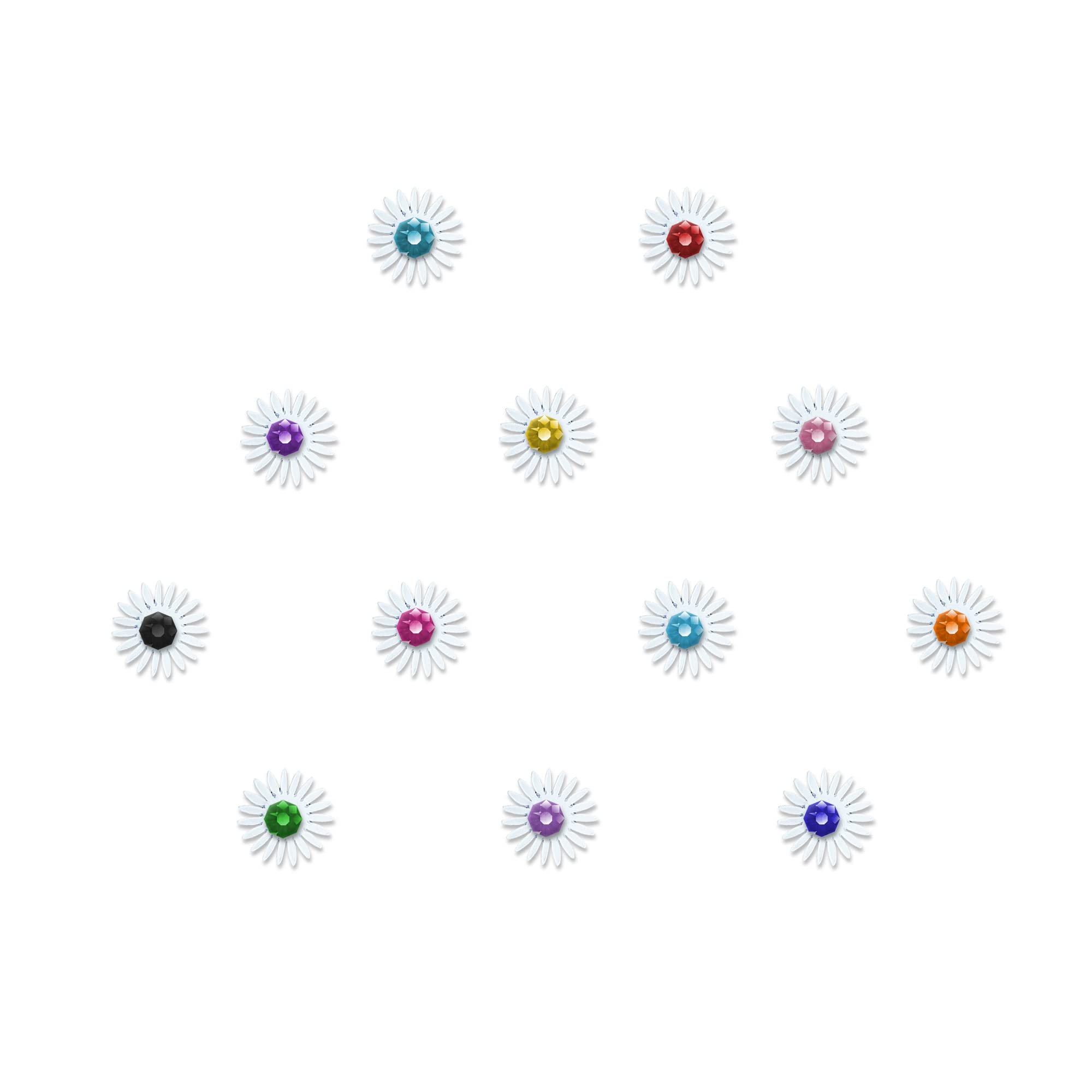 **Cute White Floral Baby Bindis with Colorful Stones - 6mm Kids Face Stickers for Parties, Festivals & Costumes (Pack of BB034)**