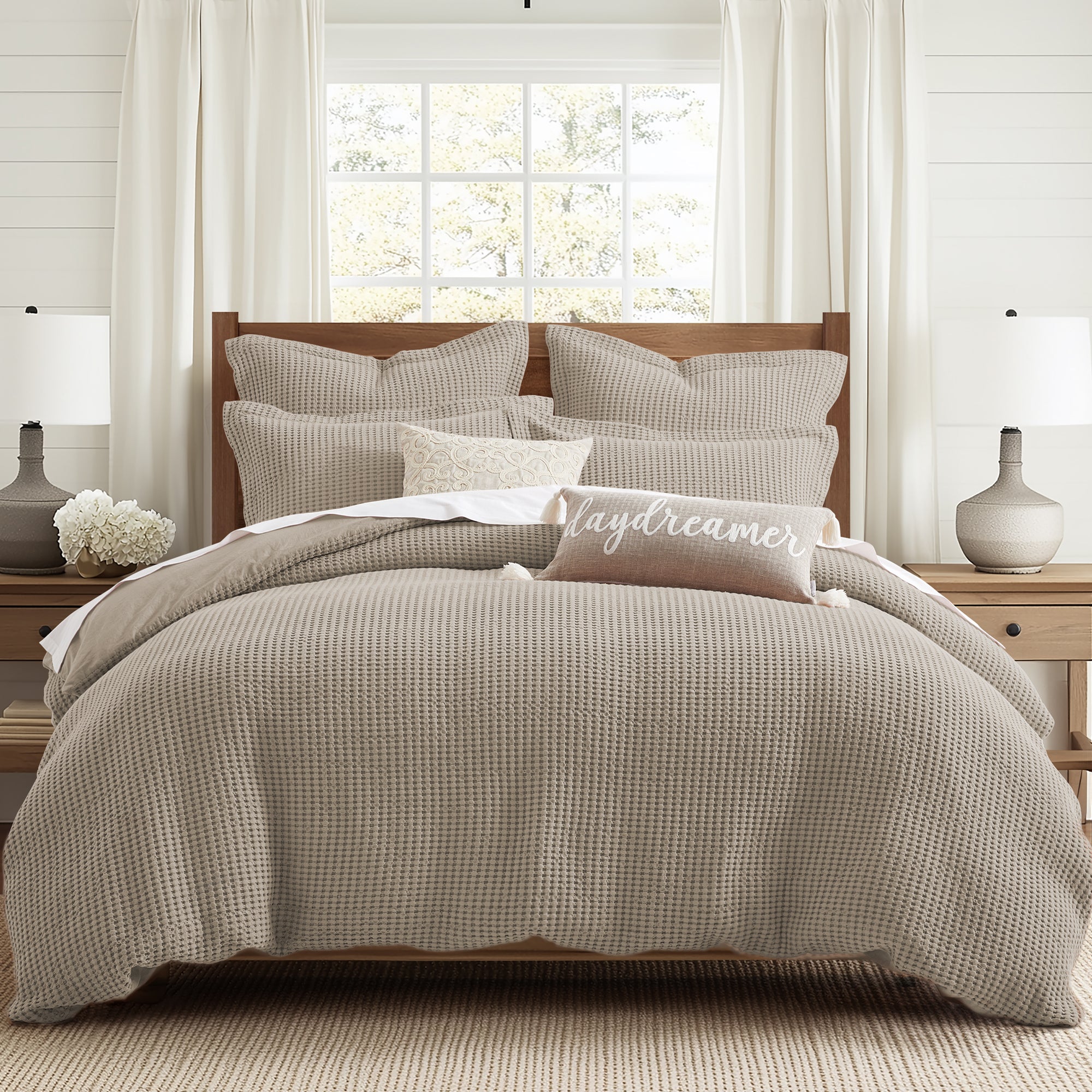 Mills Waffle Duvet Cover Set - Soft Textured Bedding for Cozy Comfort - Perfect for Master Bedroom, Guest Room & Dorm Decor