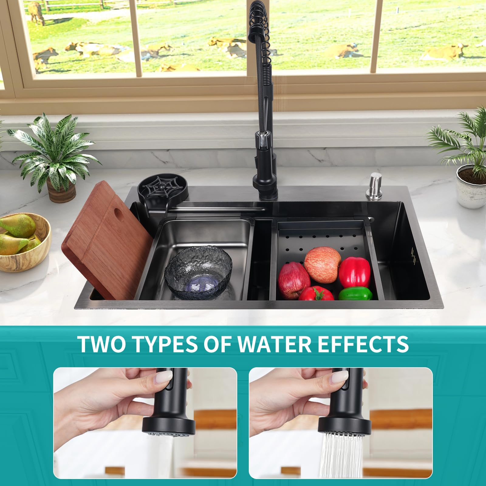 29.5 x 17.7 Inch Single Bowl Stainless Steel Kitchen Sink - Drop-In Design with Pull-Down Faucet & Accessories (Black Grey) - Perfect for Modern Kitchens, Small Spaces & DIY Home Renovations