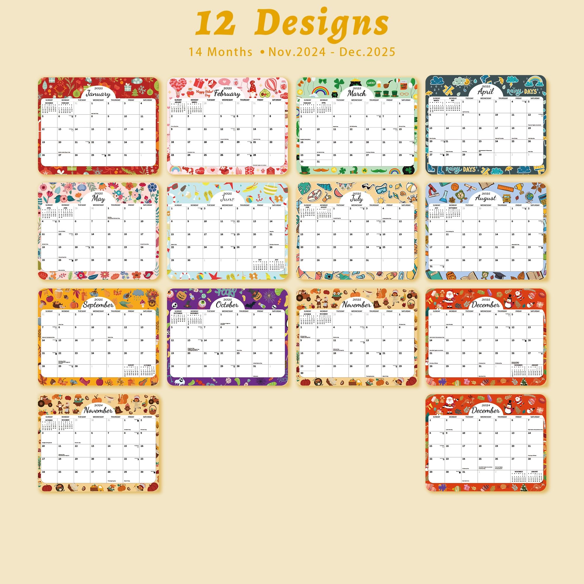 2025 Magnetic Refrigerator Calendar - 12 Month Planner from January to December 2025 (8.1