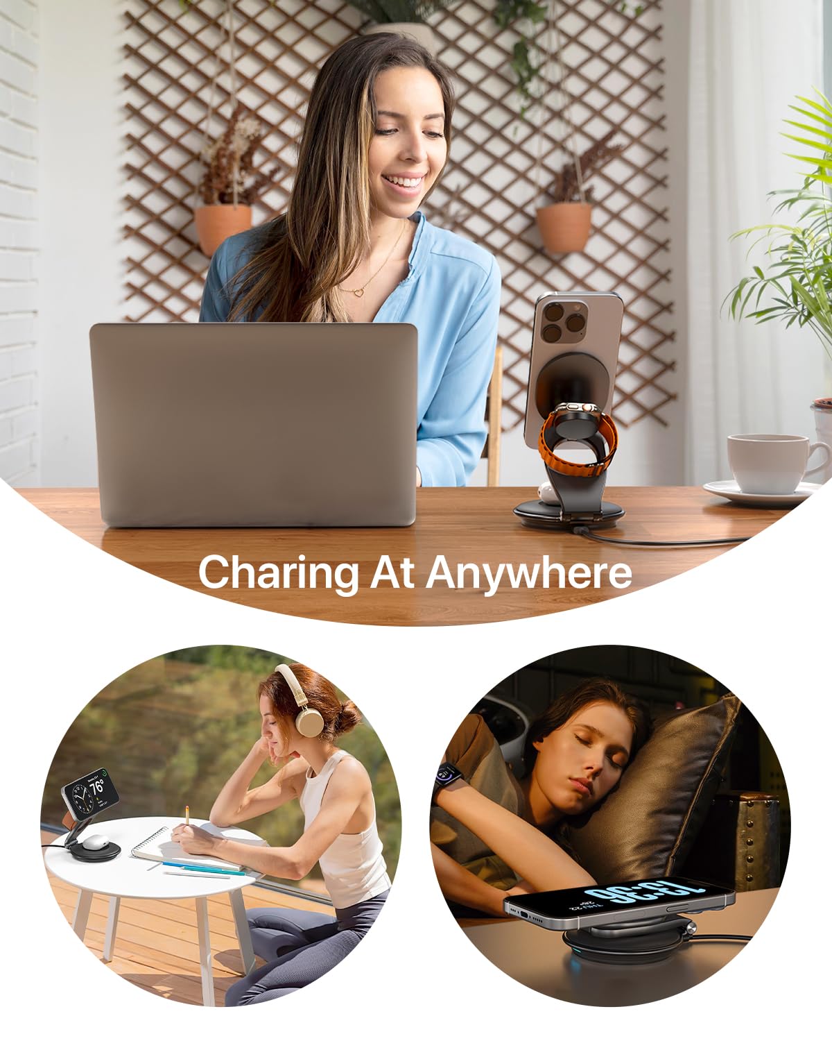 EXW Travel Magnetic Wireless Charging Station for iPhone 16/15/14/13/12 Series, Apple Watch & AirPods - 30W Fast Charger Included | Portable Foldable Magsafe Charger for Multiple Apple Devices | Perfect for Travel, Office & Home Use