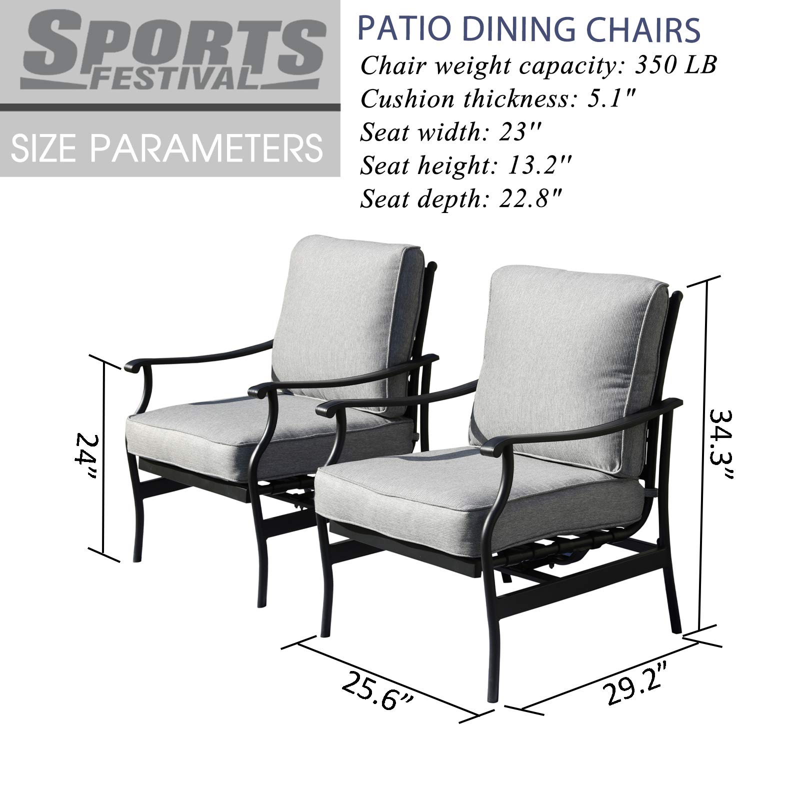 Outdoor Patio Dining Chairs Set of 2 - Heavy Duty Metal Armchairs with Thick Cushions for Backyard, Bistro, Porch & Balcony - Weather Resistant Grey Furniture (Perfect for Outdoor Entertaining & Relaxation)