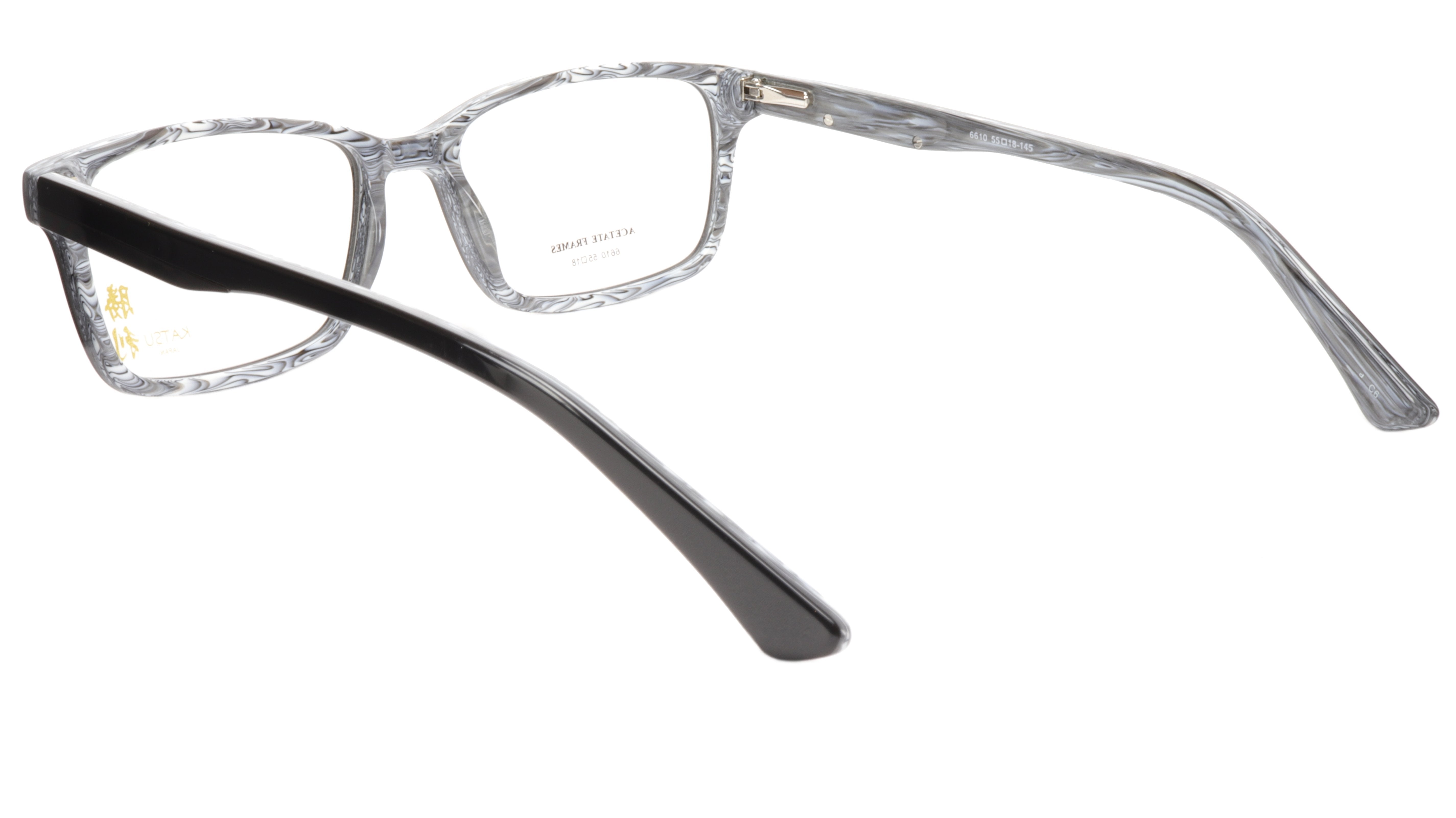 KATSU 6610 Acetate Eyeglasses Frame - Black & White Swirl Lacquer - 55-18-145 Japan Size - Stylish & Durable for Men & Women - Perfect for Reading, Work, and Fashion Accessories