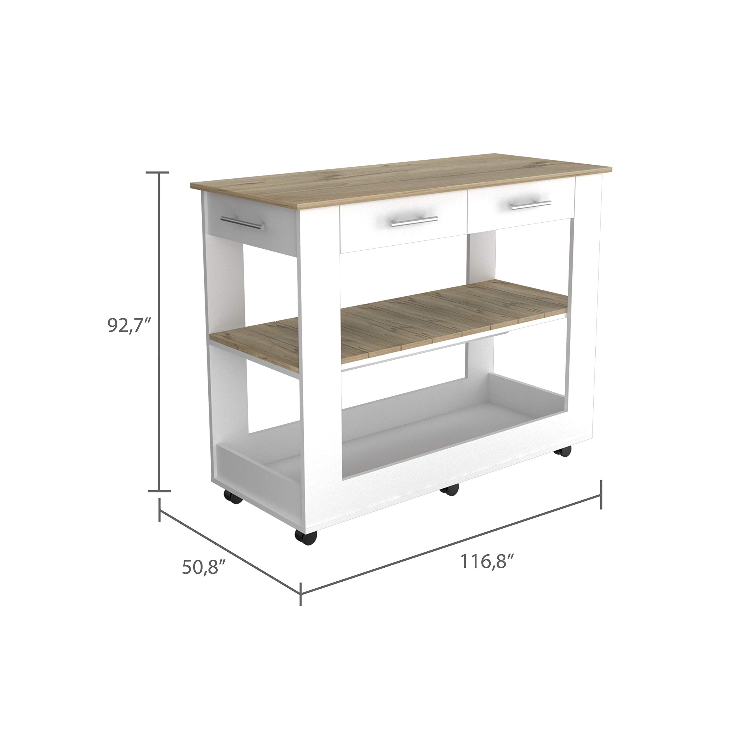 80-Inch Light Oak Kitchen Island with Shelves & Drawers - Rustic Brooklyn Style for Modern Farmhouse, Open Concept & Small Space Kitchens
