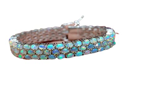 925 Sterling Silver Genuine Ethiopian Fire Opal Tennis Bracelet - 3 Layer Stackable Jewelry for Women | October Birthstone Gift | Perfect for Weddings, Anniversaries & Special Occasions