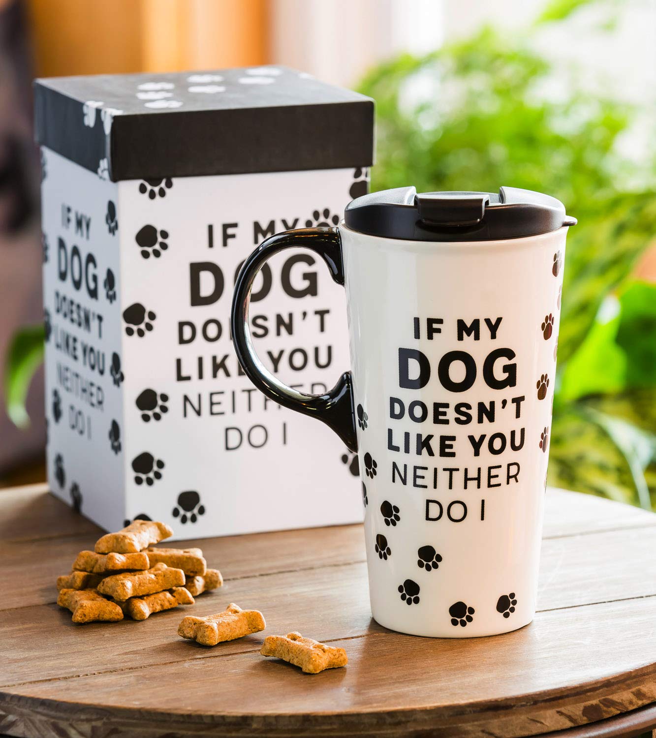 Insulated Ceramic Travel Mug for Coffee & Tea - 5 x 7 x 4 Inches, Funny 'My Dog Doesn't Like You' Design for Pet Lovers - Perfect for Commuting, Camping & Office Use