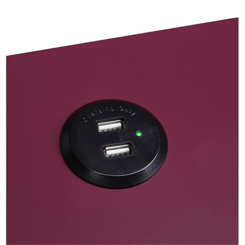 Acme Fierce Wooden Side Table with USB Charging Port - Burgundy & Black Nightstand for Bedroom, Living Room & Office