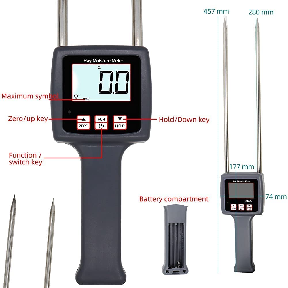 Hay Moisture Meter Tester - Digital Detector for Alfalfa, Pasture, Straw & Grass - Accurate Moisture Measurement for Farming, Forage & Animal Feed - Perfect for Agriculture, Livestock & Hay Storage