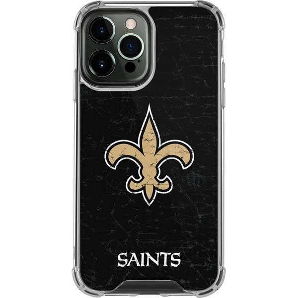 Officially Licensed NFL New Orleans Saints Distressed Design Clear Phone Case for iPhone 14 Pro Max - Protective Slim Cover for Football Fans, Game Days & Everyday Use