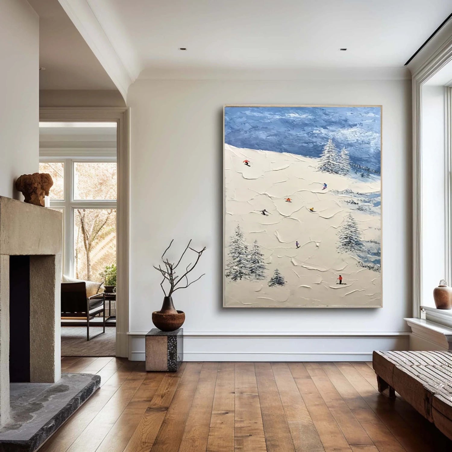 Premium Skiing Sport Art Textured Painting Canvas Wall Decor - Winter Sports Theme Home & Office Decoration #SP052 | Perfect for Living Room, Bedroom, Ski Lodge & Cabin Decor