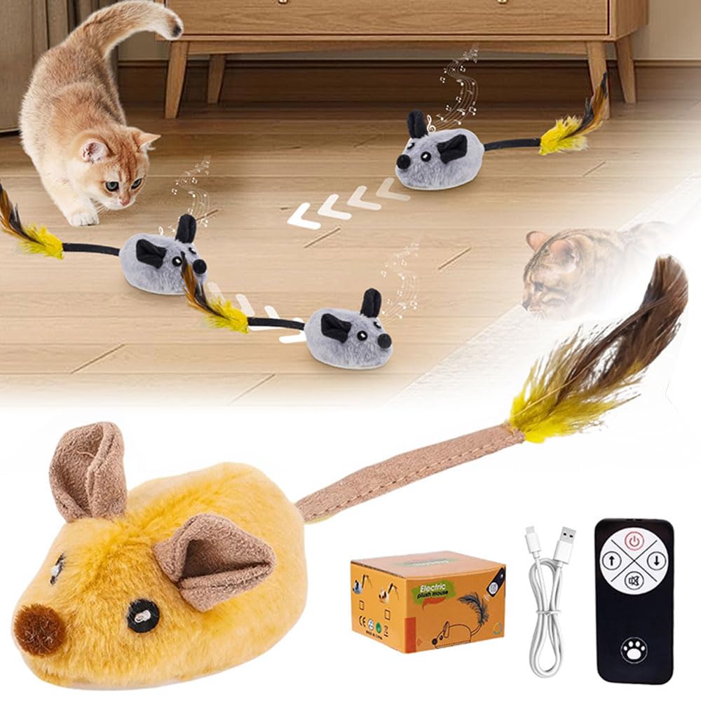 2024 New Interactive Remote Control Electronic Cat Toy Mouse - Squeaky Moving Toy for Indoor Cats, Self Play Exercise & Birthday Gift (Yellow) - Perfect for Playtime, Training & Keeping Cats Active