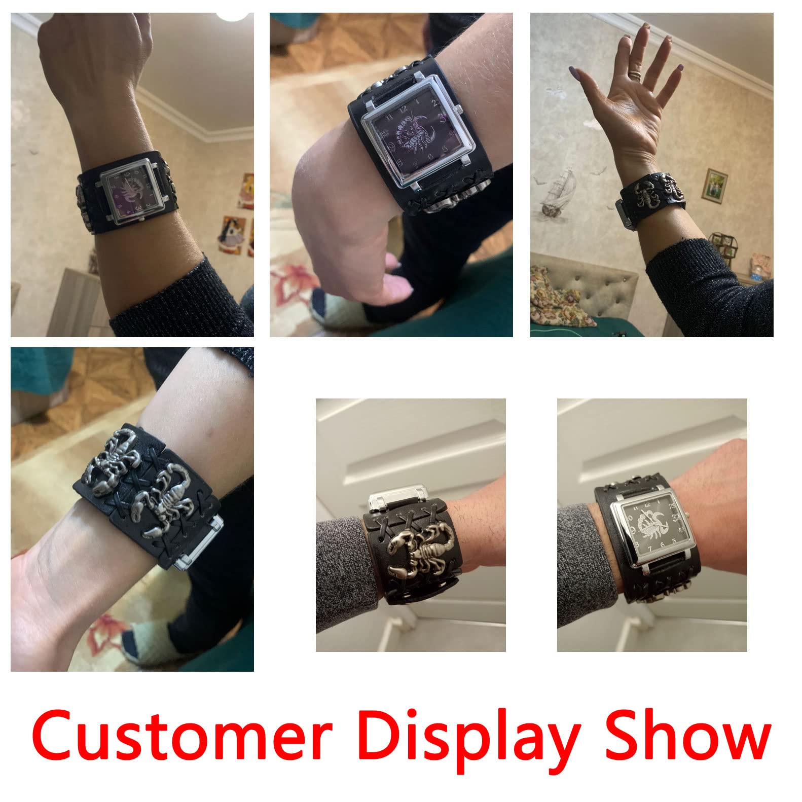 Scorpion Punk Men & Women Black Leather Cuff Band Watch - Wide Strap Rock Locomotive Fashion Timepiece for Casual Wear, Gothic Style, and Night Out Accessories
