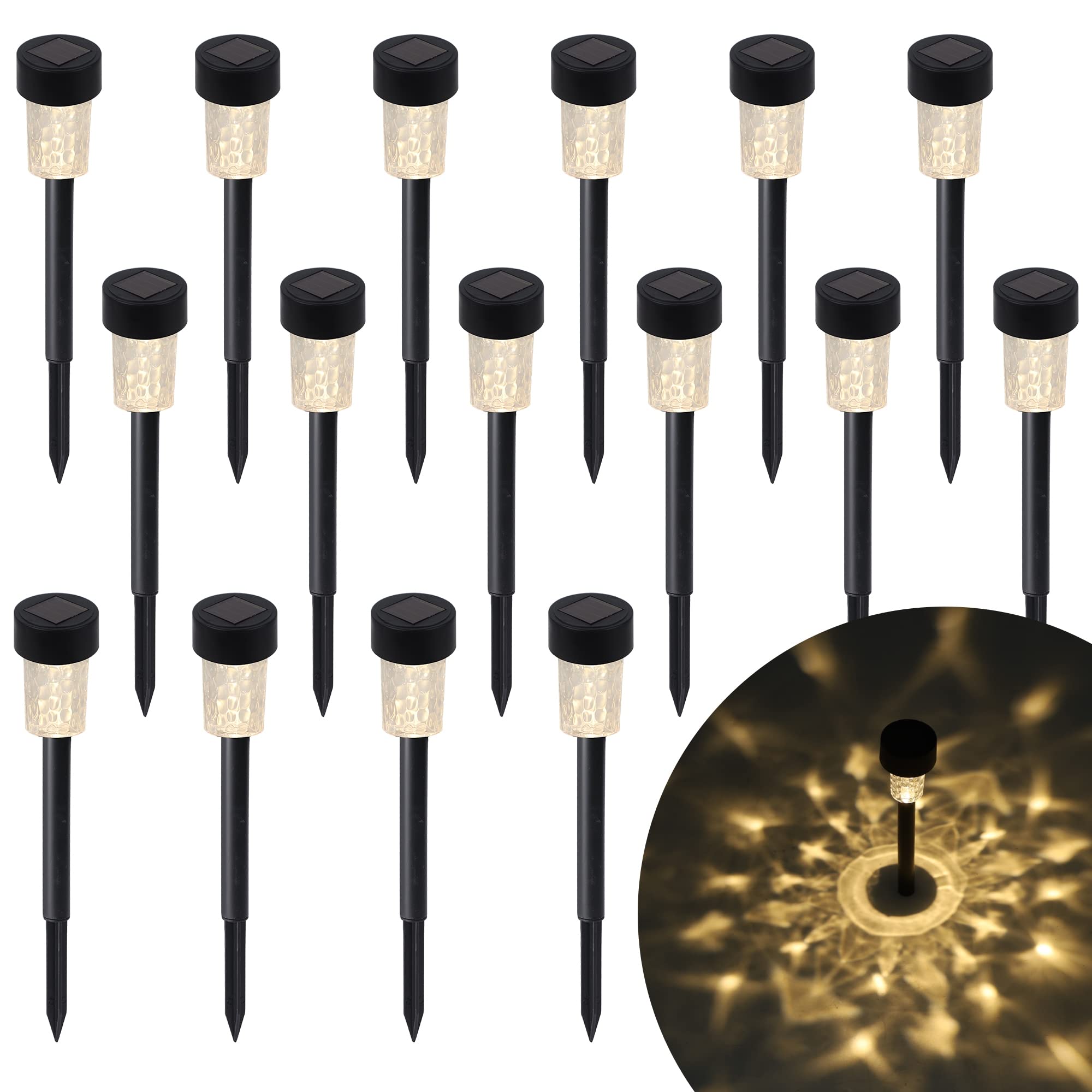 16 Pack Solar Pathway Lights Outdoor - Warm White LED Solar Powered Walkway Lights Waterproof, Landscape Decorative In-Ground Lighting for Garden, Lawn, Patio, Yard, Deck, Driveway - Perfect for Evening Ambiance & Safety Lighting