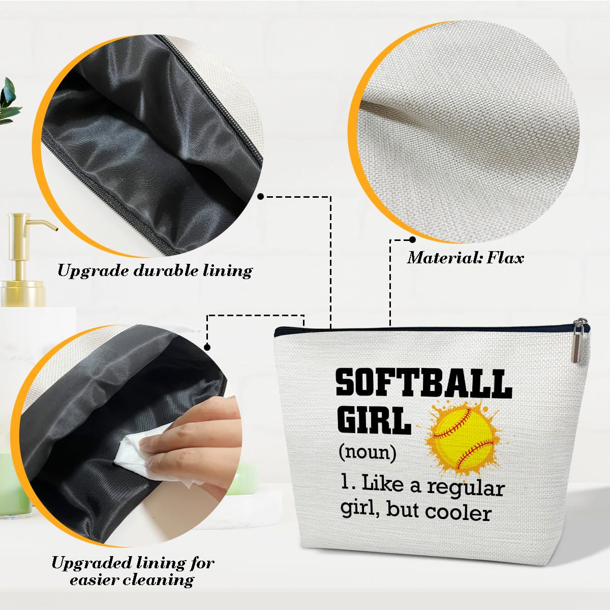 **Softball Makeup Bag - Inspirational Gifts for Players, Coaches & Softball Lovers - Sports Team Accessories for Women - Perfect for Travel, Games & Everyday Use**