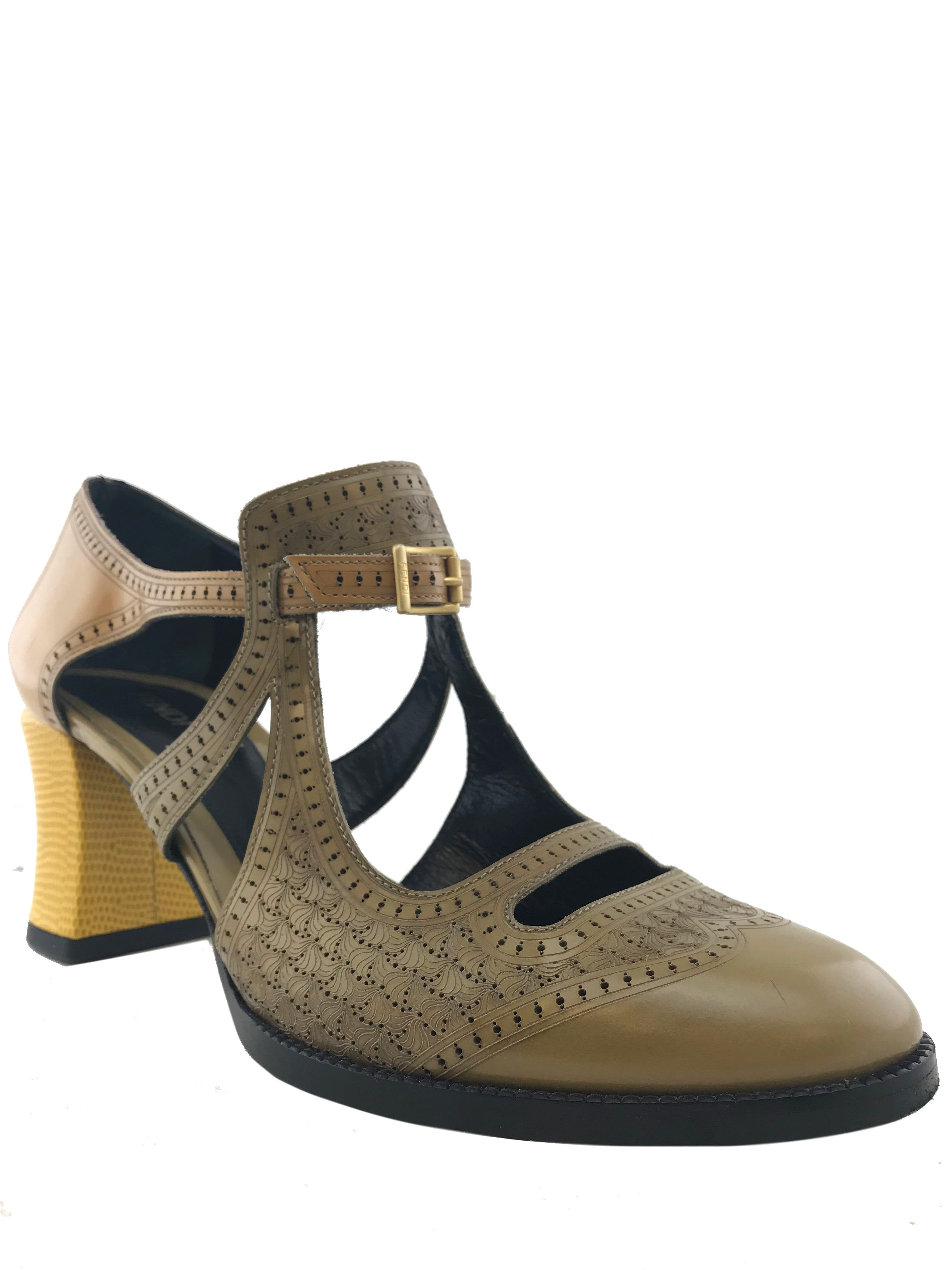 Fendi Chameleon Chunky Heel Wing Tip Pump Women's Shoes Size 9.5 | Luxury Designer High Heels for Office, Party & Special Occasions