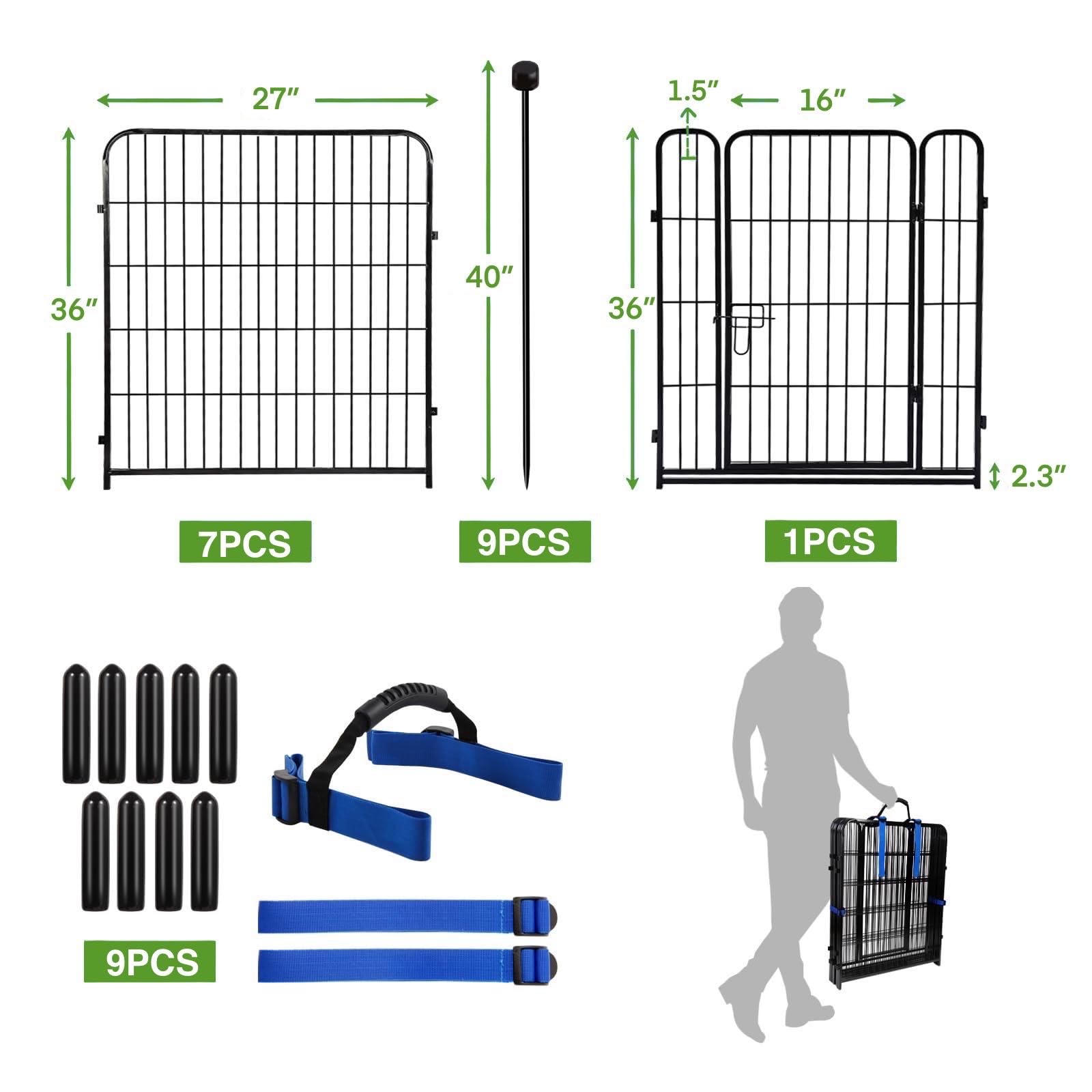 ADAVIN 36 Inch Tall Garden Fence with Low Threshold Door - 8 Panels (17.7 Ft Length) for Dog Playpen, Yard Barrier & Outdoor/Indoor Use - Durable Anti-Dig Pet Fence for Backyard, Lawn & Garden Protection