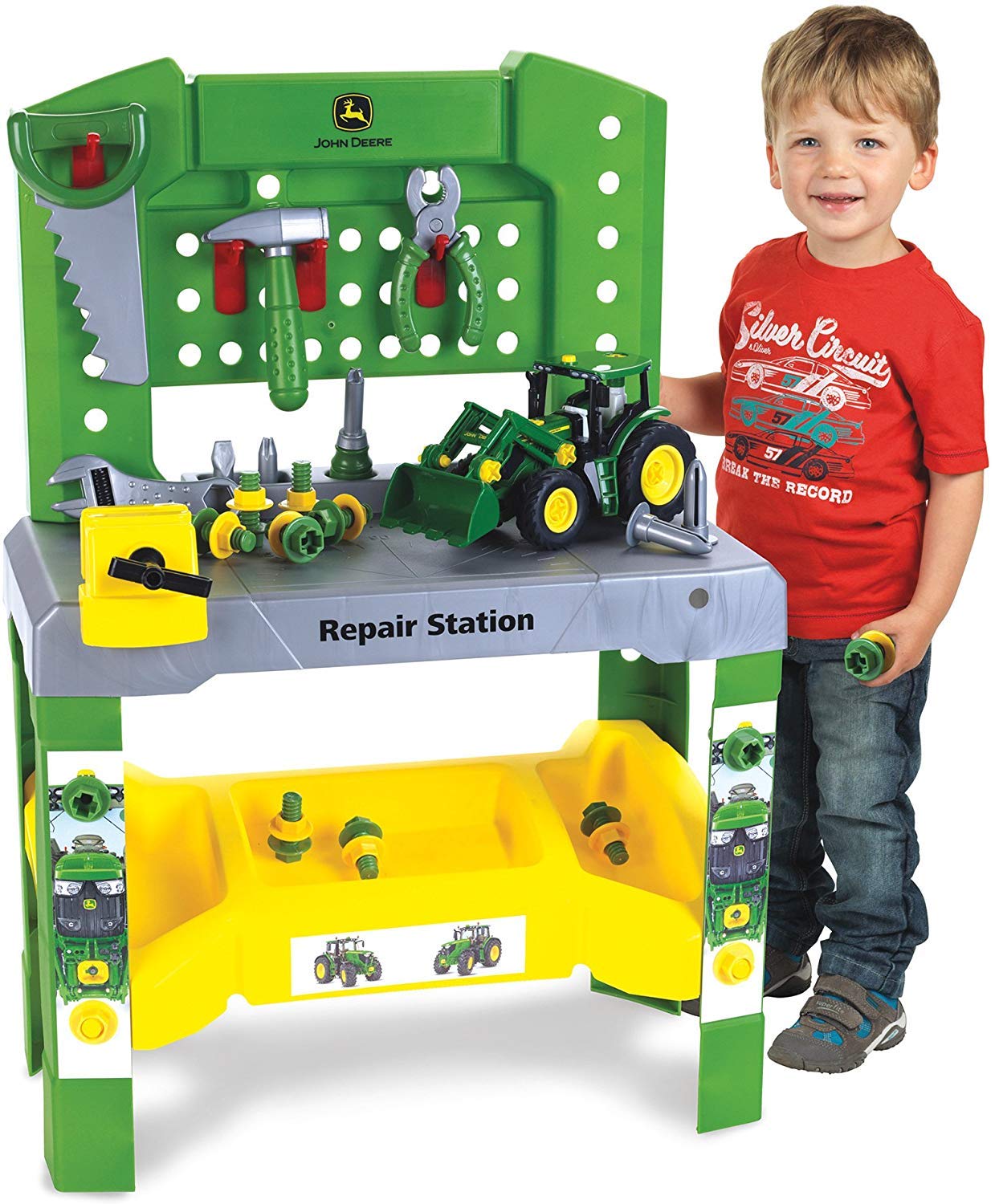 Klein Theo John Deere Repair Station Premium Toy Set - Realistic Construction Vehicle Playset for Kids Ages 3+ | Perfect for Pretend Play, Farm-Themed Birthday Gifts & Early STEM Learning