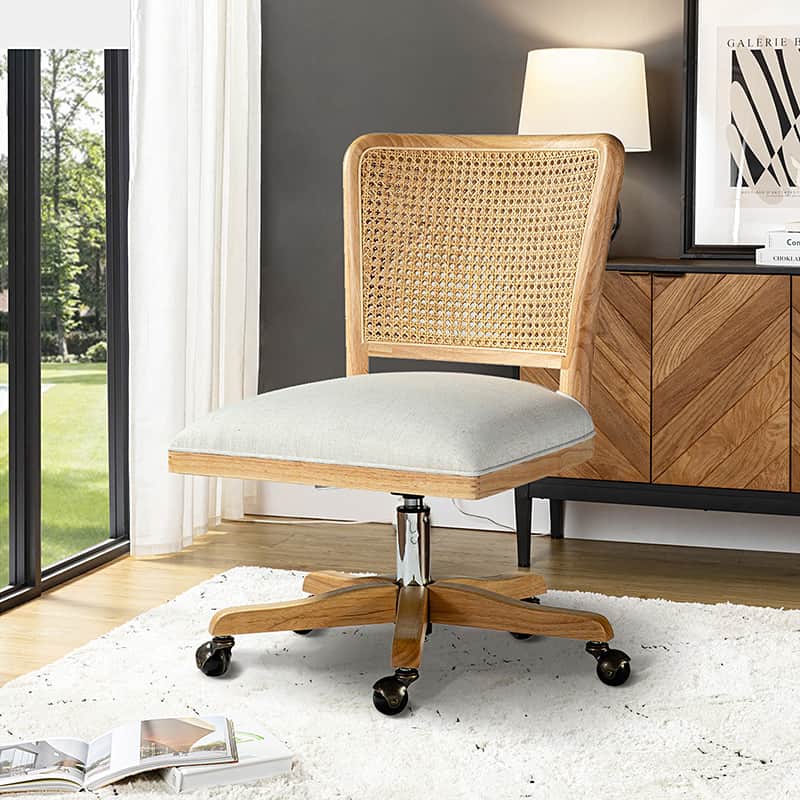 Blanca Cane Task Vanity Table Chair - Elegant White Accent Chair for Dressing Room, Bedroom, or Makeup Station - Perfect for Vanity, Desk, or Lounge Area