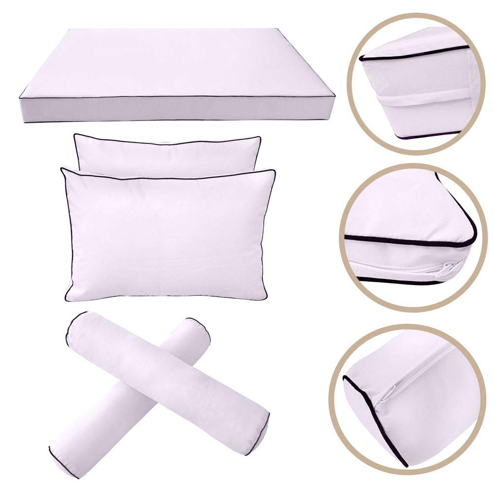 Prolinemax 5-Piece Outdoor Daybed Cushion Set with Contrast Piping - Full Size Mattress, Bolster Pillow, Stylish Design AD107 for Patio, Poolside & Garden Relaxation