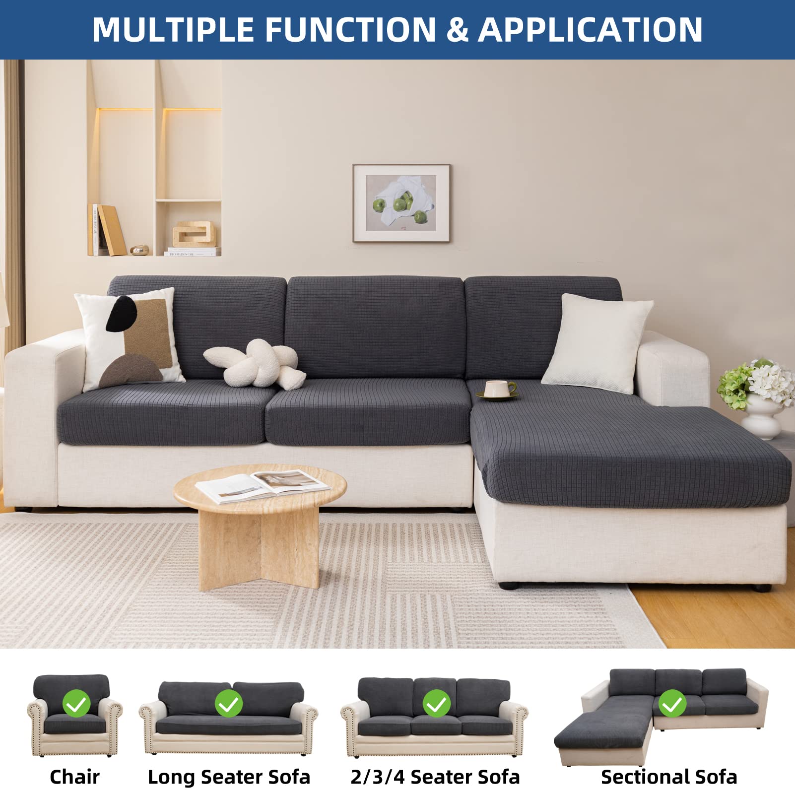 Eismodra L-Shaped Sectional Sofa Slipcover - Dark Gray X-Large Stretchable Couch Cover with Chaise Lounge Protector (1 Piece) - Perfect for Pet Owners, Living Room Furniture Protection & Home Decor Upgrade
