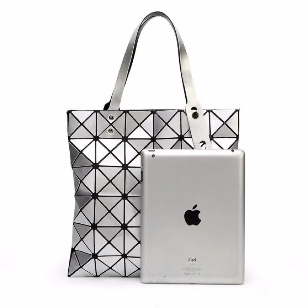 Stylish Geometric Plaid Foldable Tote Bag for Women - Fashionable Casual Shoulder Handbag & Mochila - Perfect for Work, Travel, and Daily Use