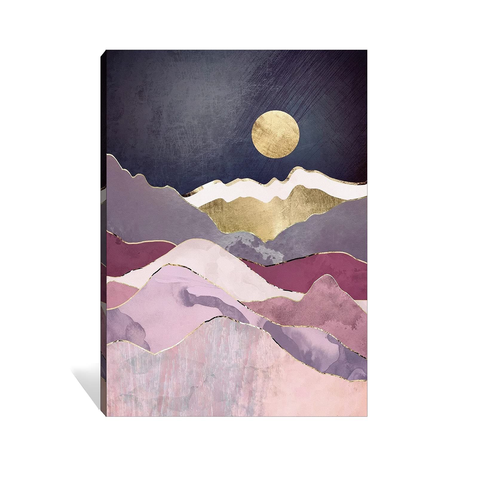 GUTTATY Boho Canvas Wall Art - Sun Mountain Landscape Painting for Living Room & Bedroom Decor | Midcentury Modern Geometric Framed Artwork 28x40 Inches | Ready to Hang Wall Decor for Home, Office & Gifts