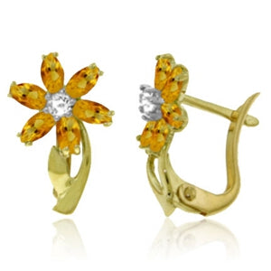 1.1 Carat 14K Solid Yellow Gold Daisy Citrine Diamond Stud Earrings for Women - Elegant Floral Jewelry Gift for Birthday, Anniversary & Special Occasions