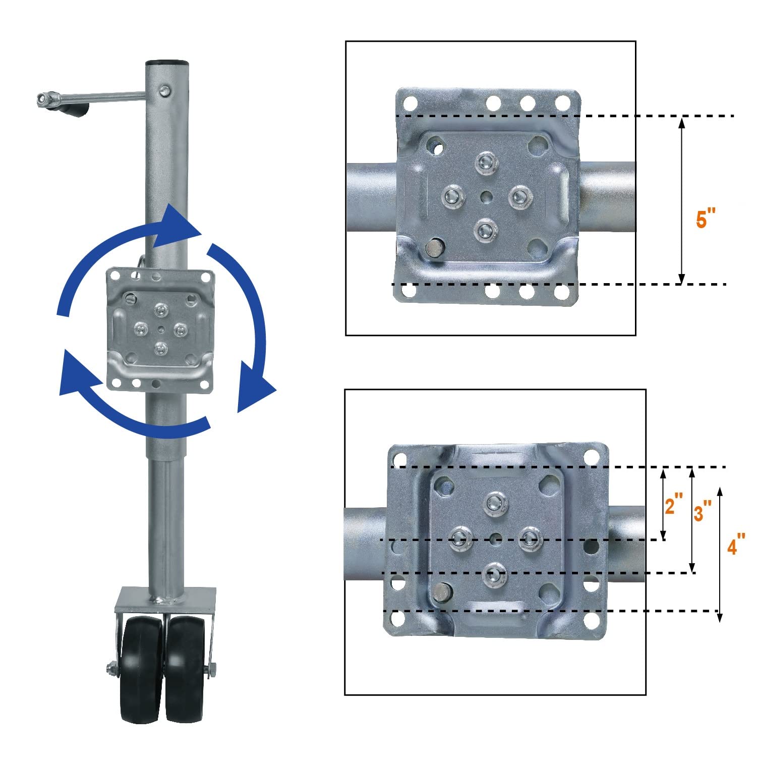 Heavy Duty 3/4 Ton (1,500 lb) Capacity Boat Trailer Jack with Dual Wheel - Swing-Back Bolt-On Design ATR39002MB - Perfect for Marine Trailers, Boat Storage & Watercraft Transportation