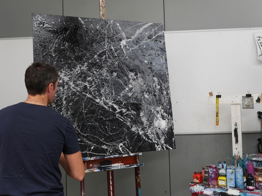 Abstract Black Painting - Modern Wall Art for Living Room, Bedroom & Office Decor - Handmade Canvas Artwork