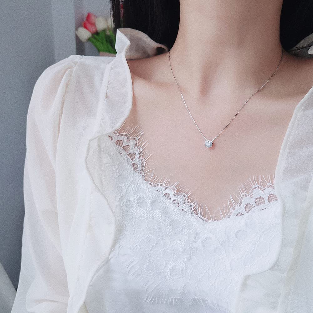 Sterling Silver Cubic Zirconia Necklace for Women - Elegant Birthday, Christmas & Mother's Day Gift for Mom - Perfect for Special Occasions, Date Nights and Formal Events