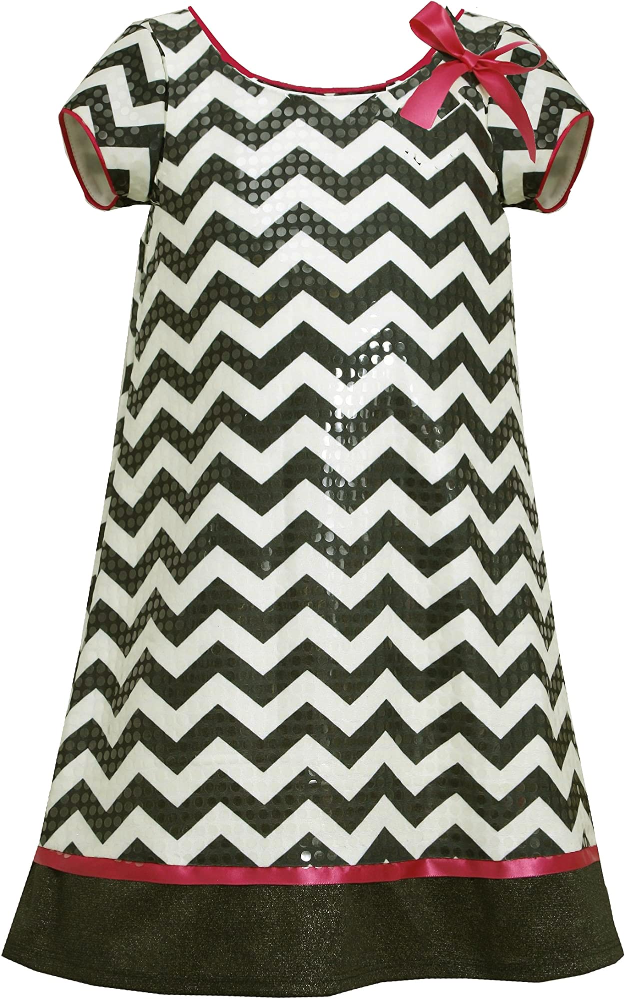 Bonnie Jean Girls Sequins Chevron Holiday Christmas Party Dress - Black & White - Sizes 4-16 | Perfect for Christmas Photos, Holiday Parties & Special Occasions