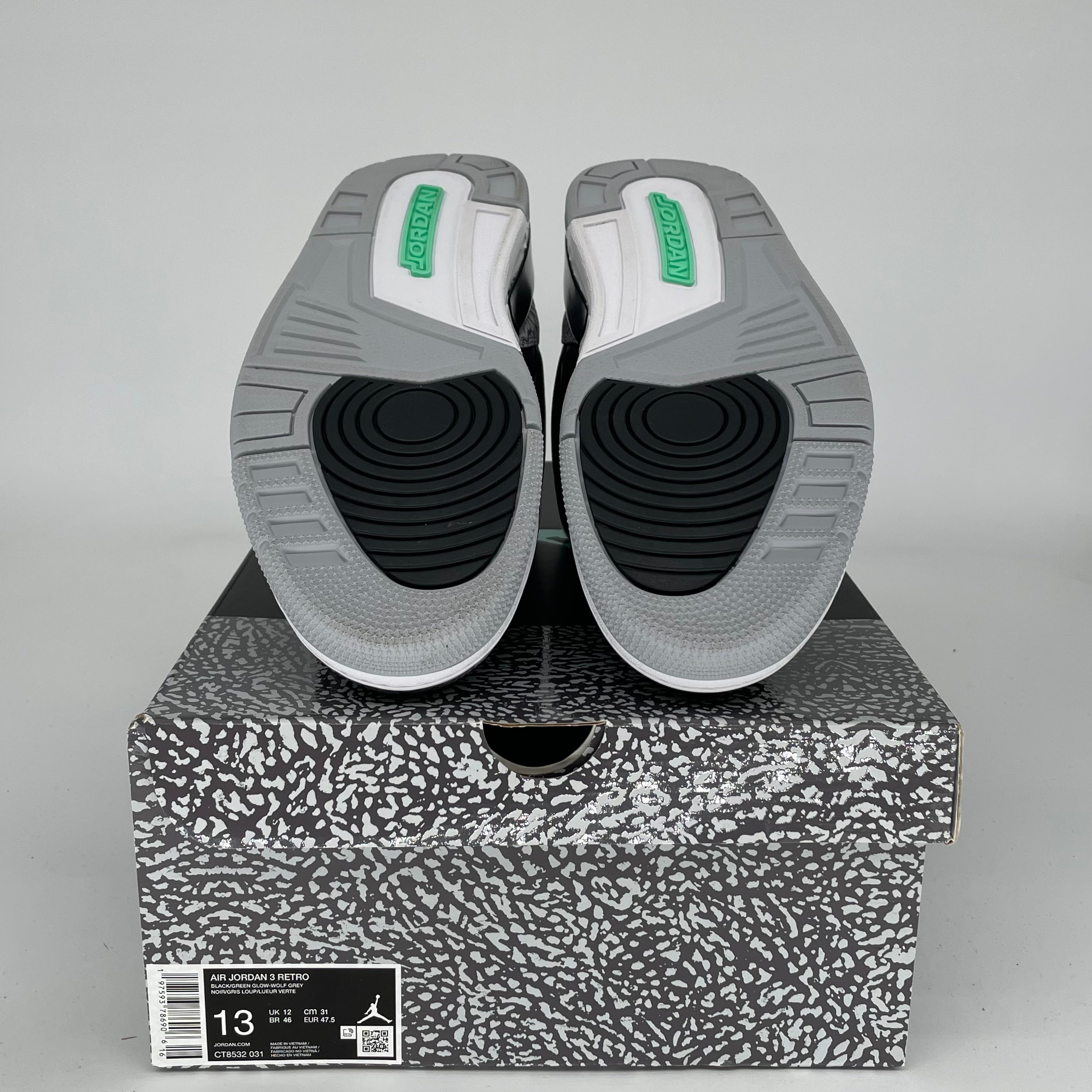 AIR JORDAN 3 Retro Green Glow Men's Basketball Shoes Size 13 (CT8532-031) - Perfect for Streetwear & Court Performance