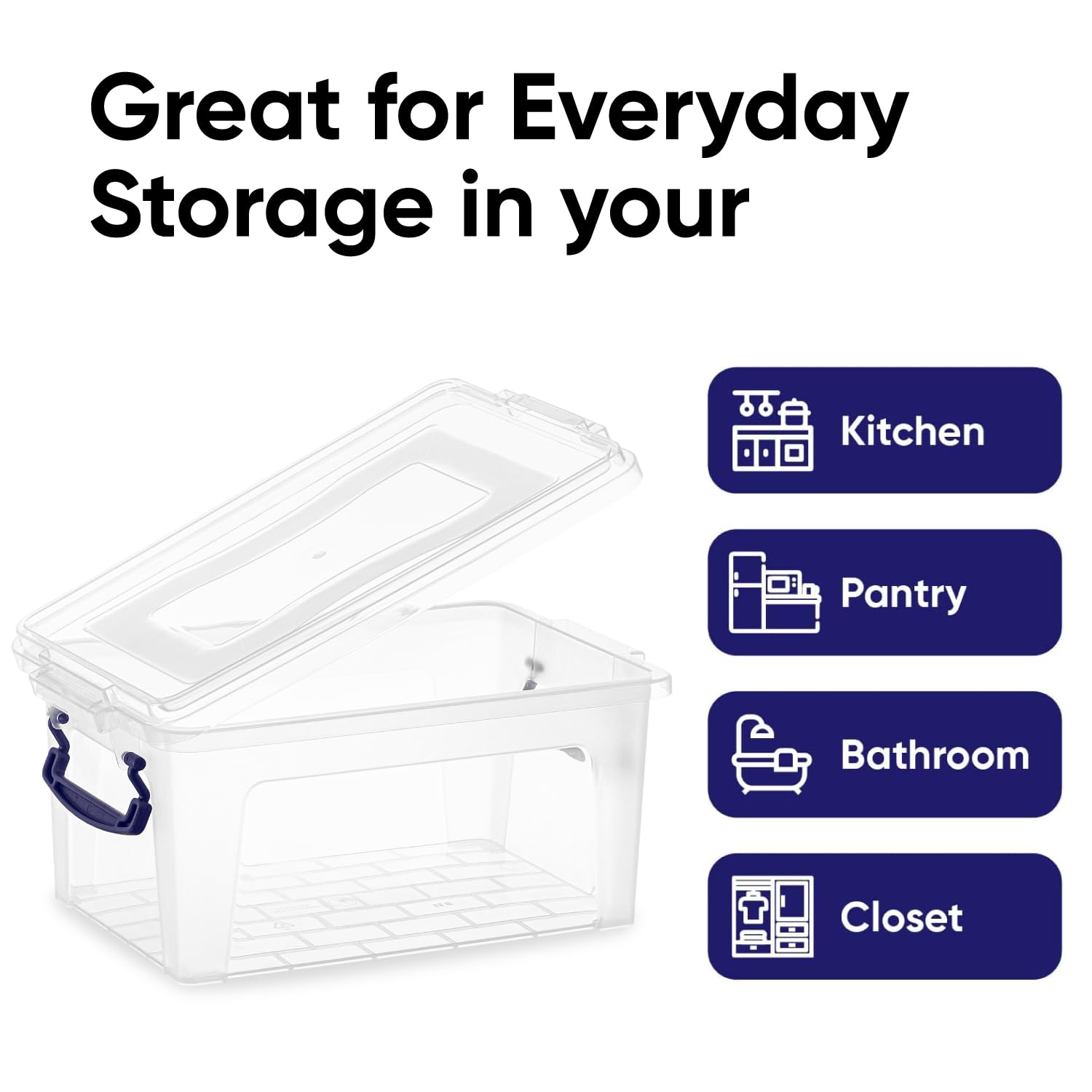 Superio Clear Storage Bins with Lids - 6 Pack 3 Quart Stackable Plastic Organizer Box with Secure Latches & Easy-Grip Handles | Perfect for Pantry Organization, Closet Storage & Small Item Containment