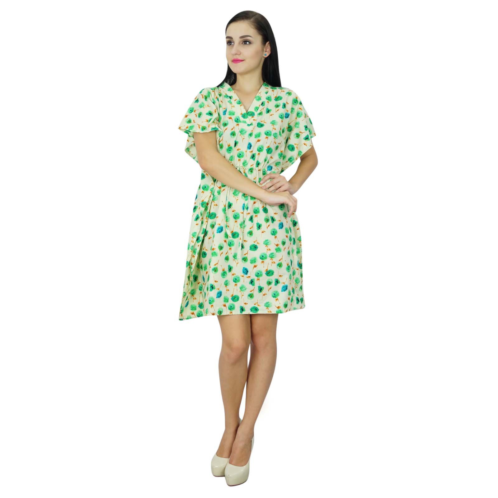 Bimba Women's Printed Mini Beach Kaftan Dress - Short Sleeve Tunic Cover Up for Summer, Swimwear, Pool Party & Vacation | Lightweight & Flowy Beachwear for Resort, Travel & Lounge