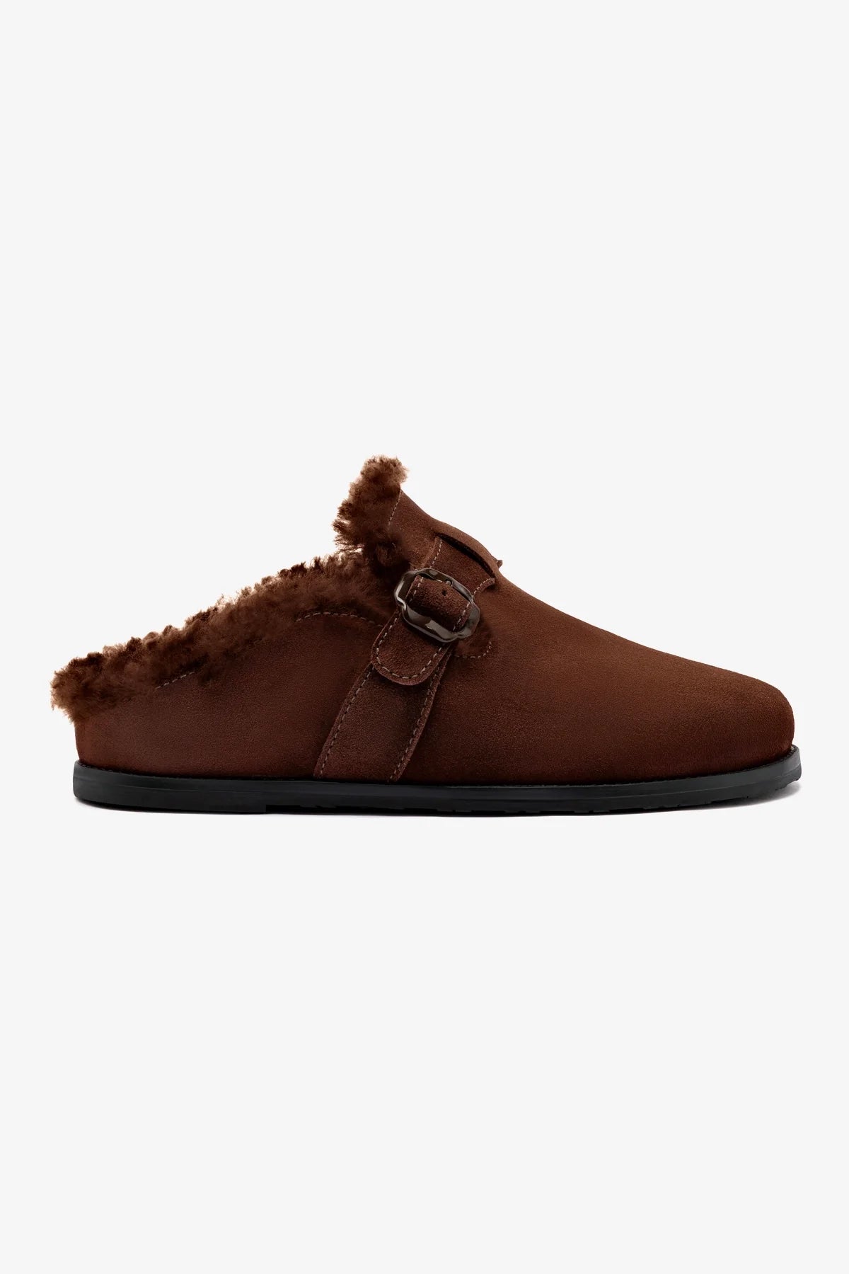 Milan Fur Clog Shoes - Brown Suede Slippers for Women - Cozy Indoor/Outdoor House Shoes for Winter & Fall Comfort