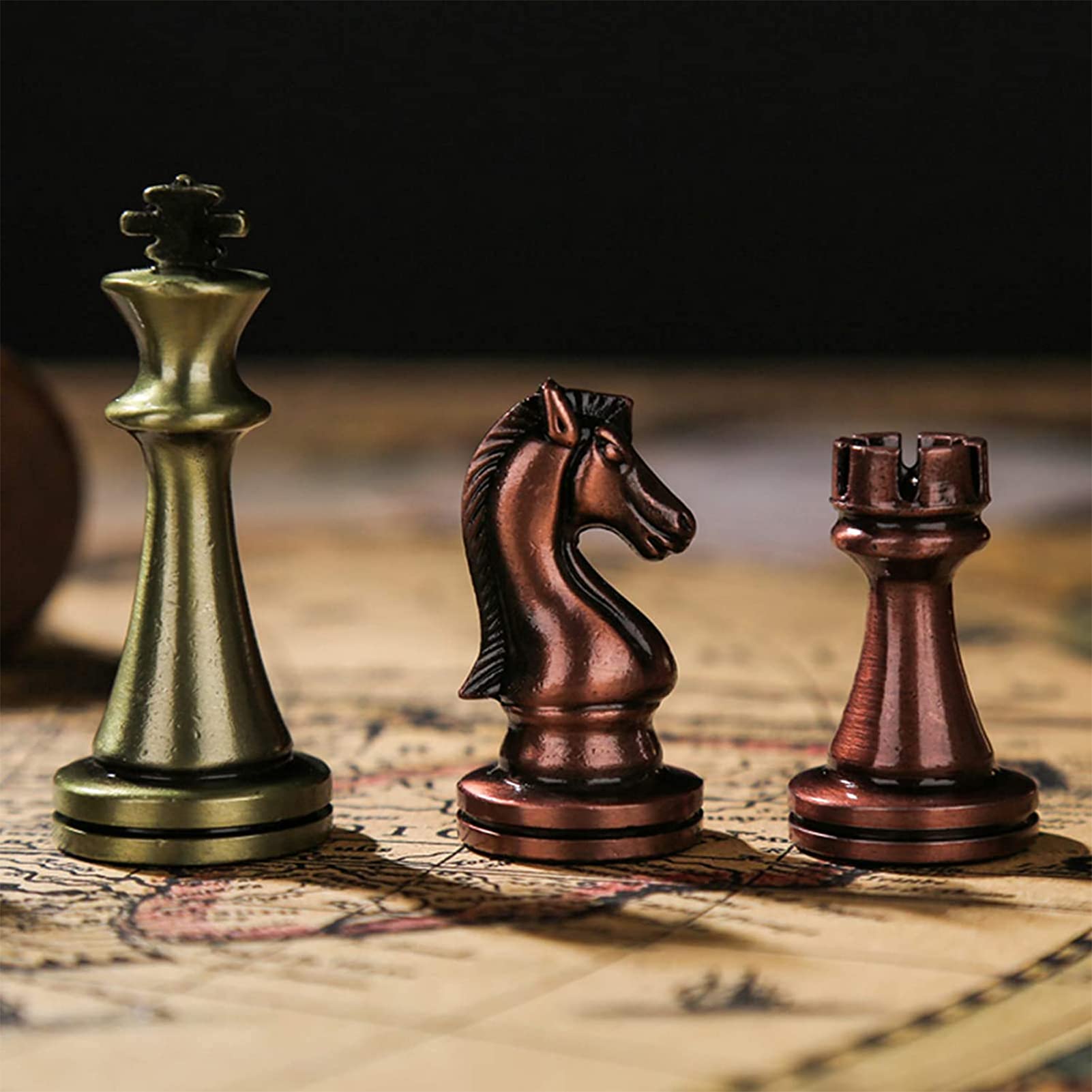 12 Inch Folding Wooden Chess Set with Classic Handmade Metal Pieces - Portable Travel Chess Board Game for Adults & Kids - Perfect for Home, Office, Travel and Gifts