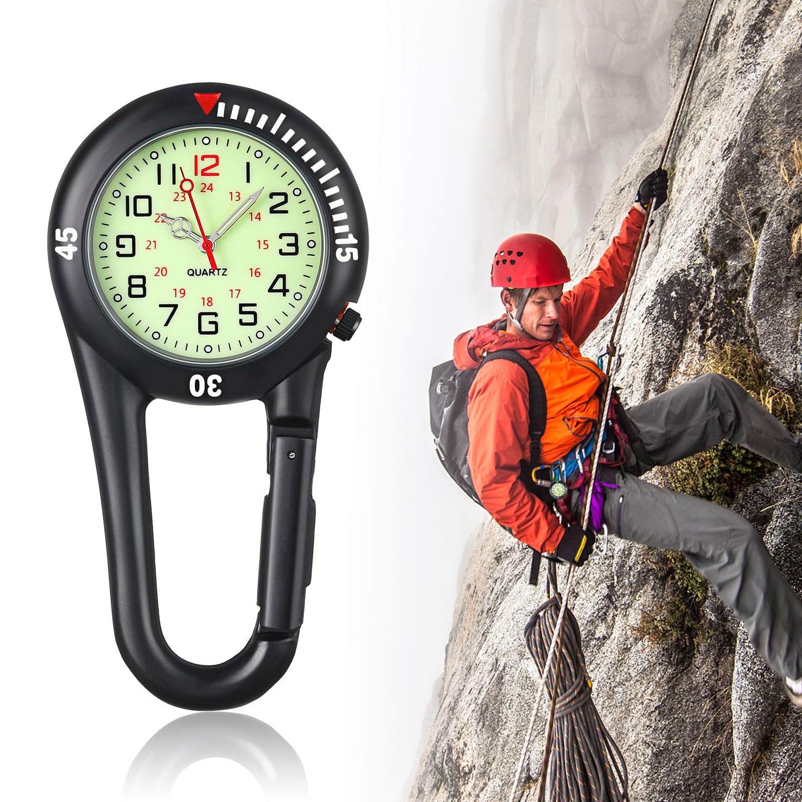 Nurse Watch Clip On Fob Watch with Carabiner - Black Quartz Dial Watch for Medical Professionals, Doctors, Nurses & Paramedics - Perfect for Healthcare Workers, Chefs & Outdoor Activities